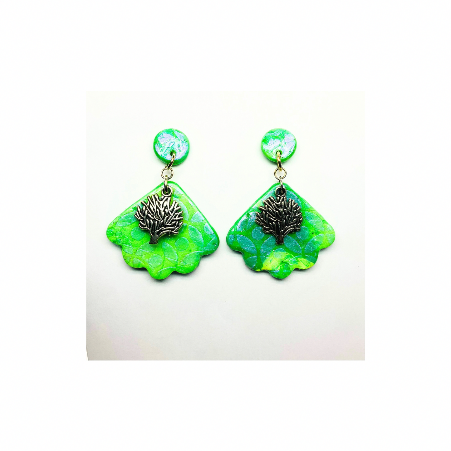 Shades of Green Tree of Life Dangle Earrings