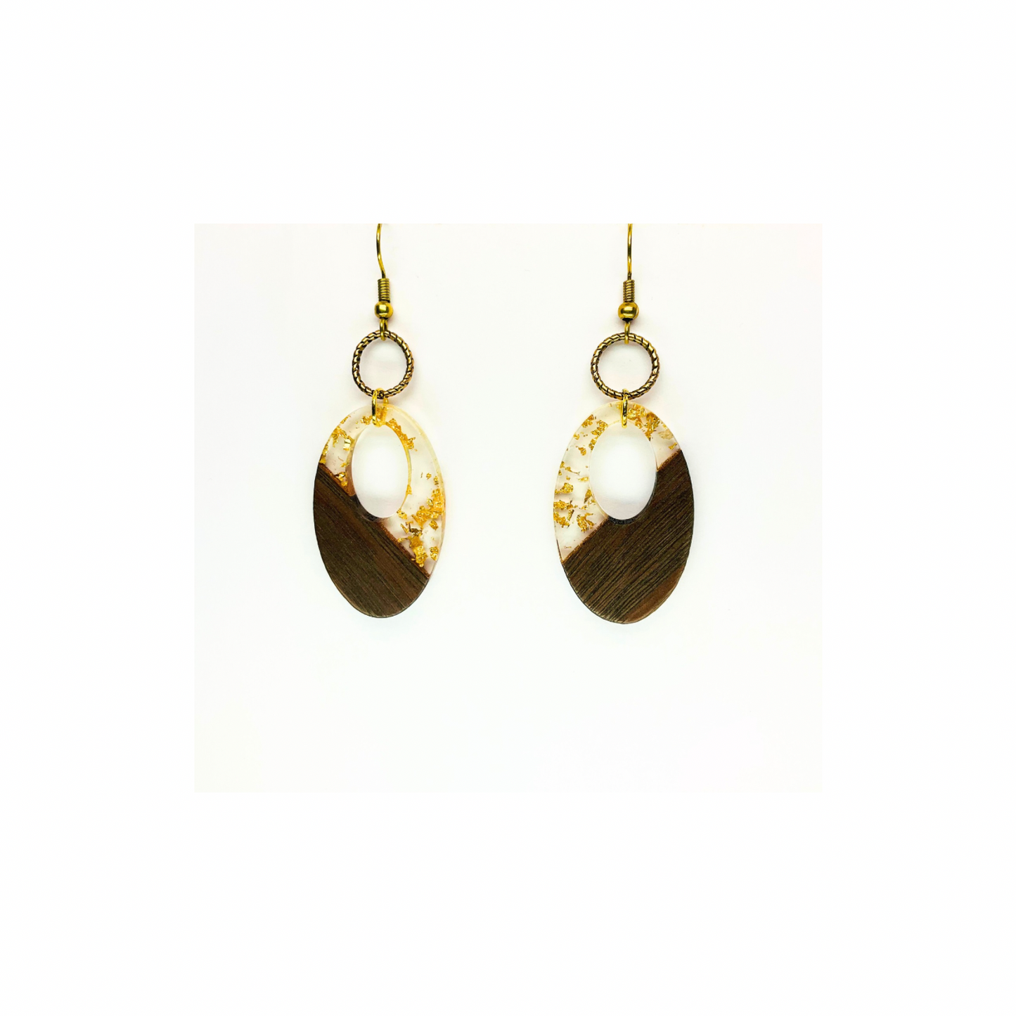 Boho Wood Collection Oval Dangle Earrings for Female with Unique Design and Gold Accents
