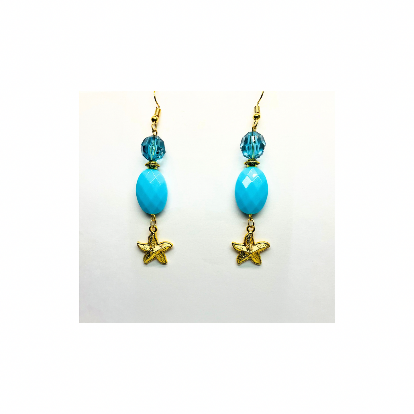 Ocean Collection Blue Beads with Starfish Charm Dangle Earring Gold-Tone Accents & Blue Beads Jewelry
