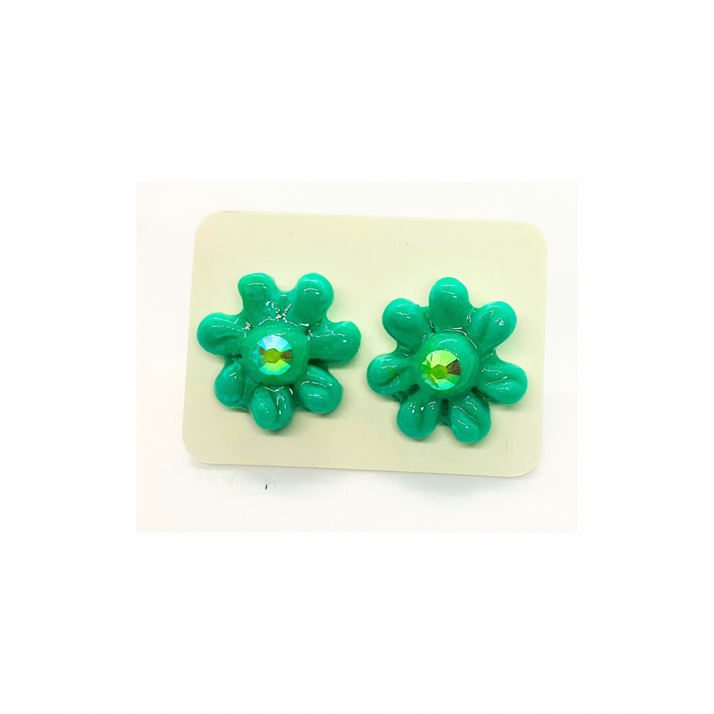 Stud Flower Earrings in Blue, Green and Navy Blue