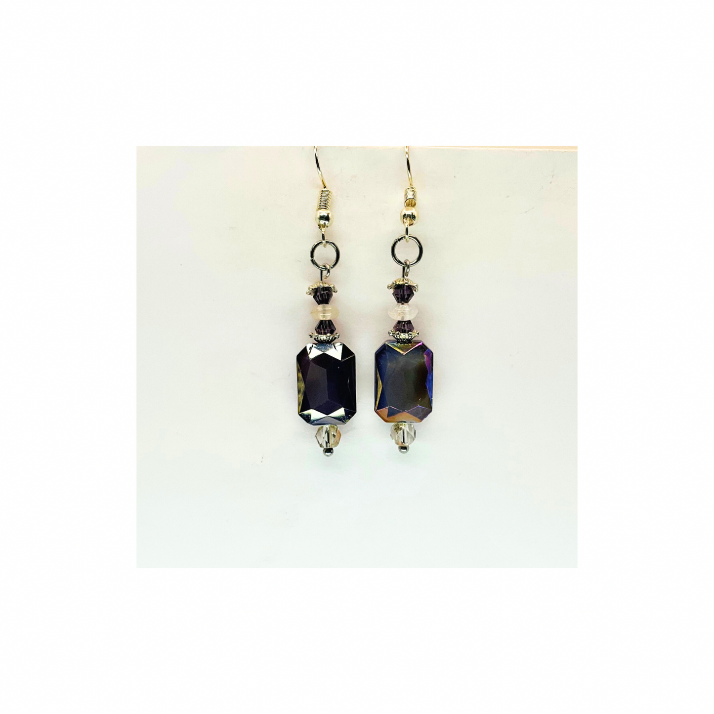 Czech Smoky Purple Gray Glass Dangle Earrings-Crafting By BB