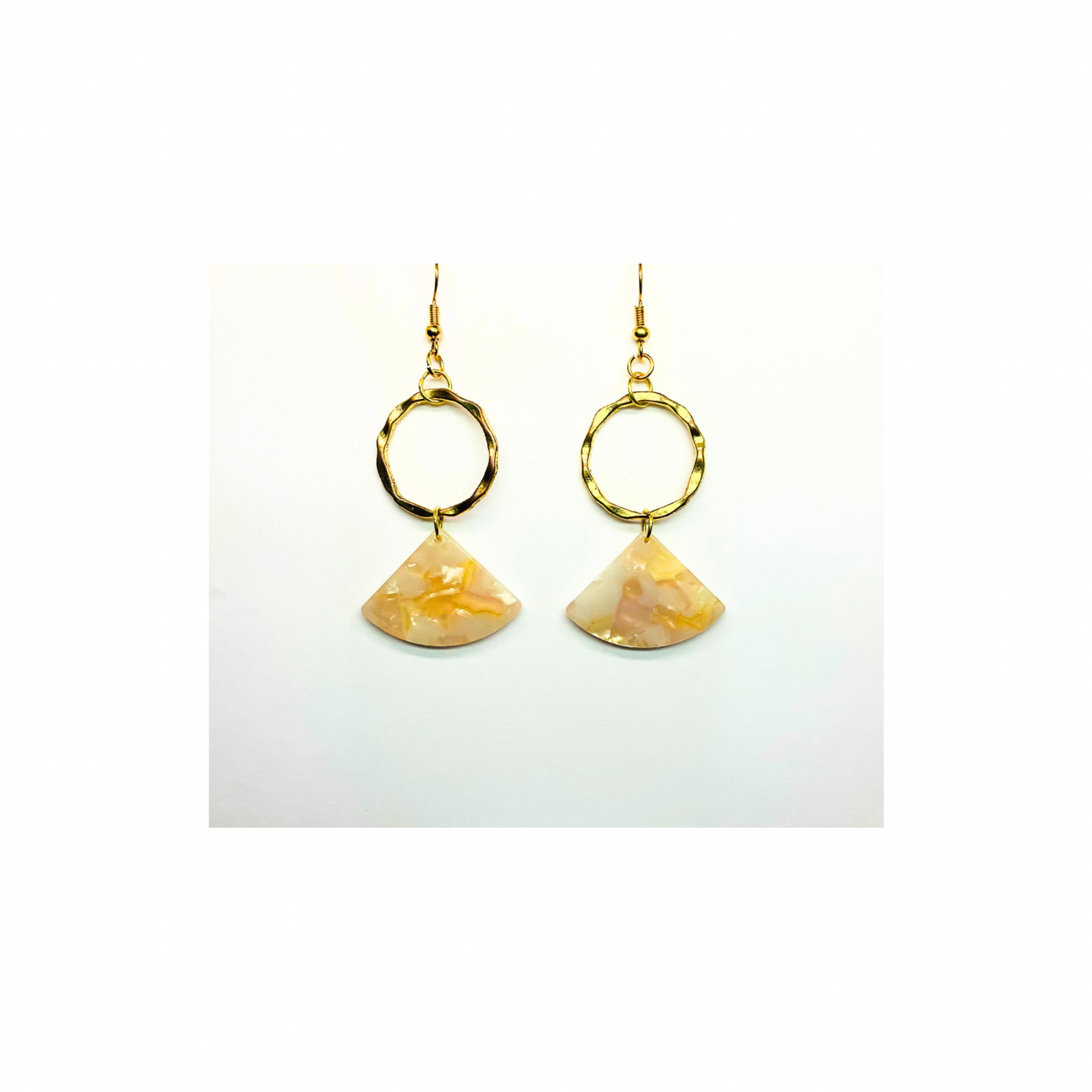 Tortoise Collection Cream Fan Style with Gold Circle Earrings - Unique Design Jewelry Accessory