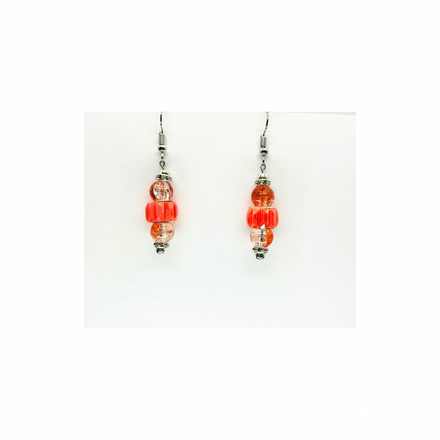 Vibrant Peach Orange Beaded Dangle with Crystal &amp; Silver