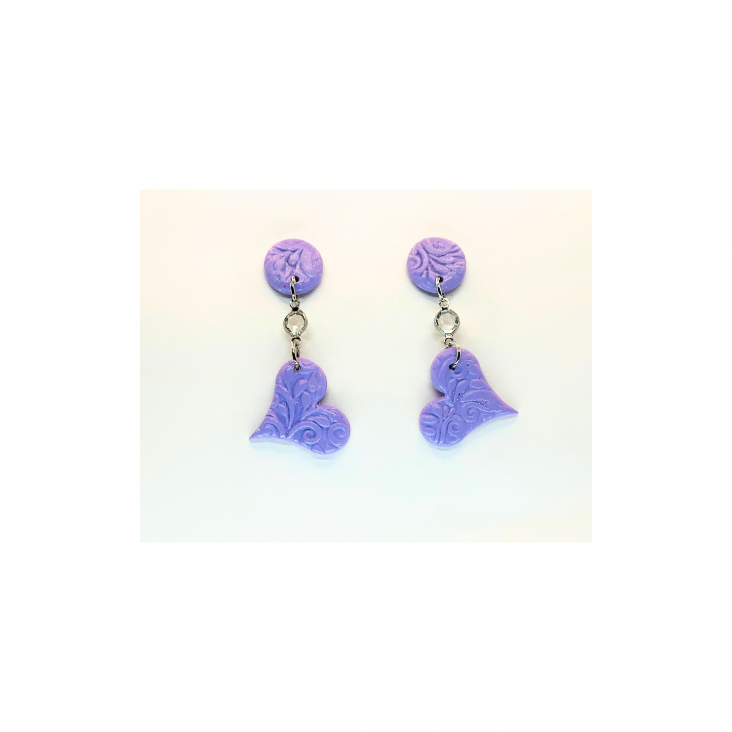 Purple Heart Dangle with Rhinestone and Button Stud Earrings