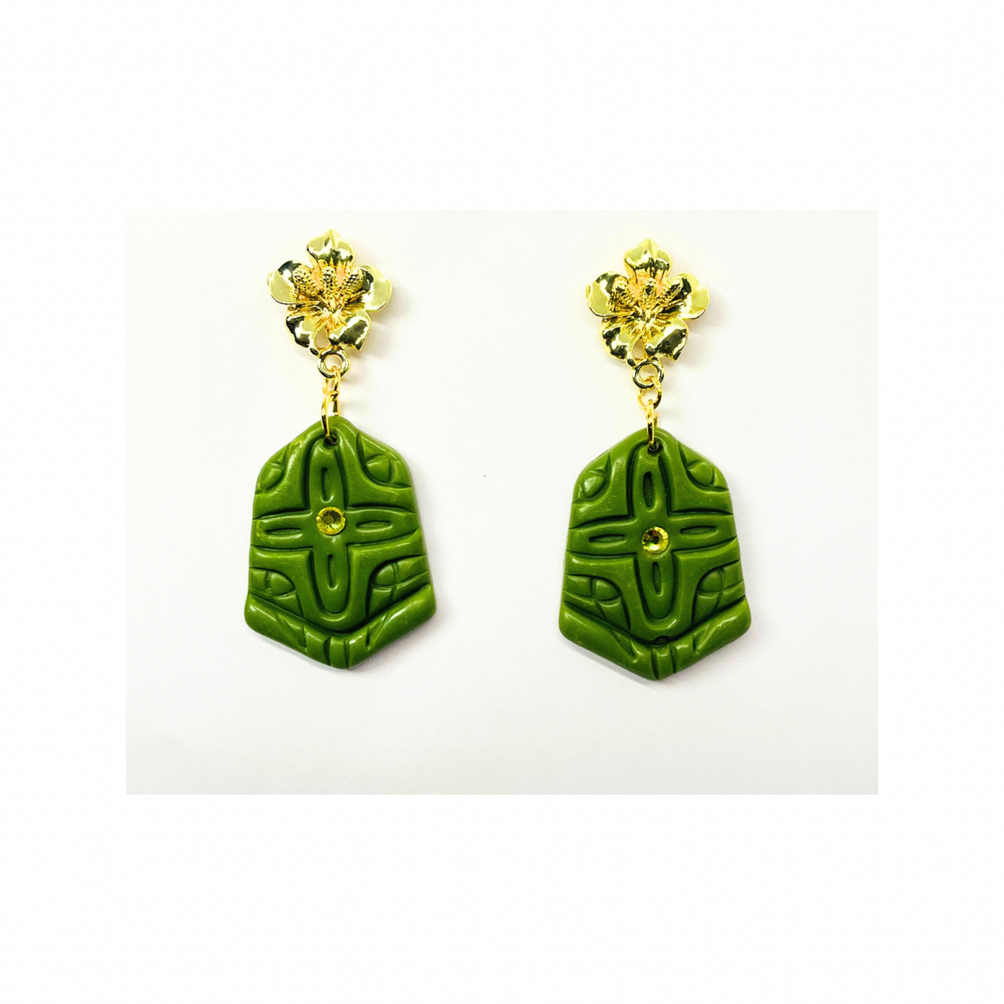 Green and Gold Stud Dangle Earring