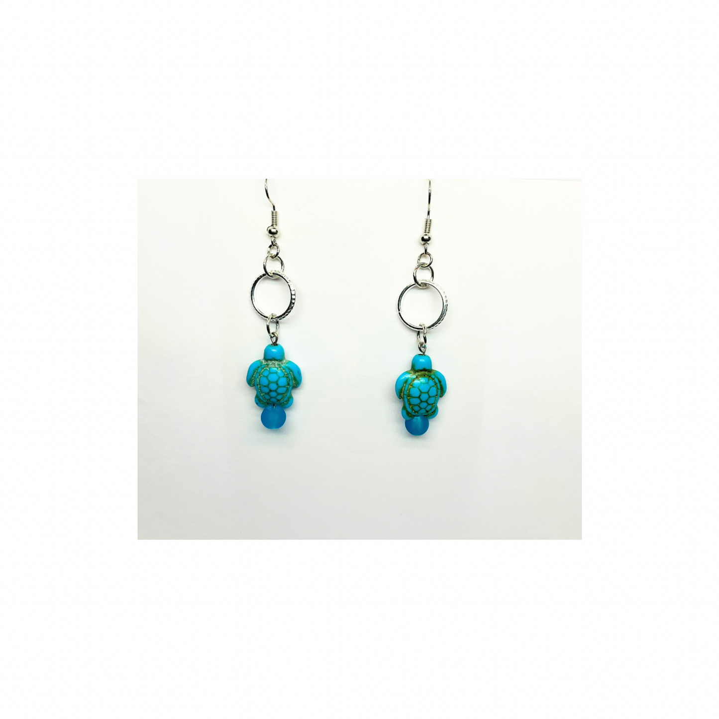 Ocean Collection Turtle with Silver Circle Dangle Earrings for Female - Blue & Green Design