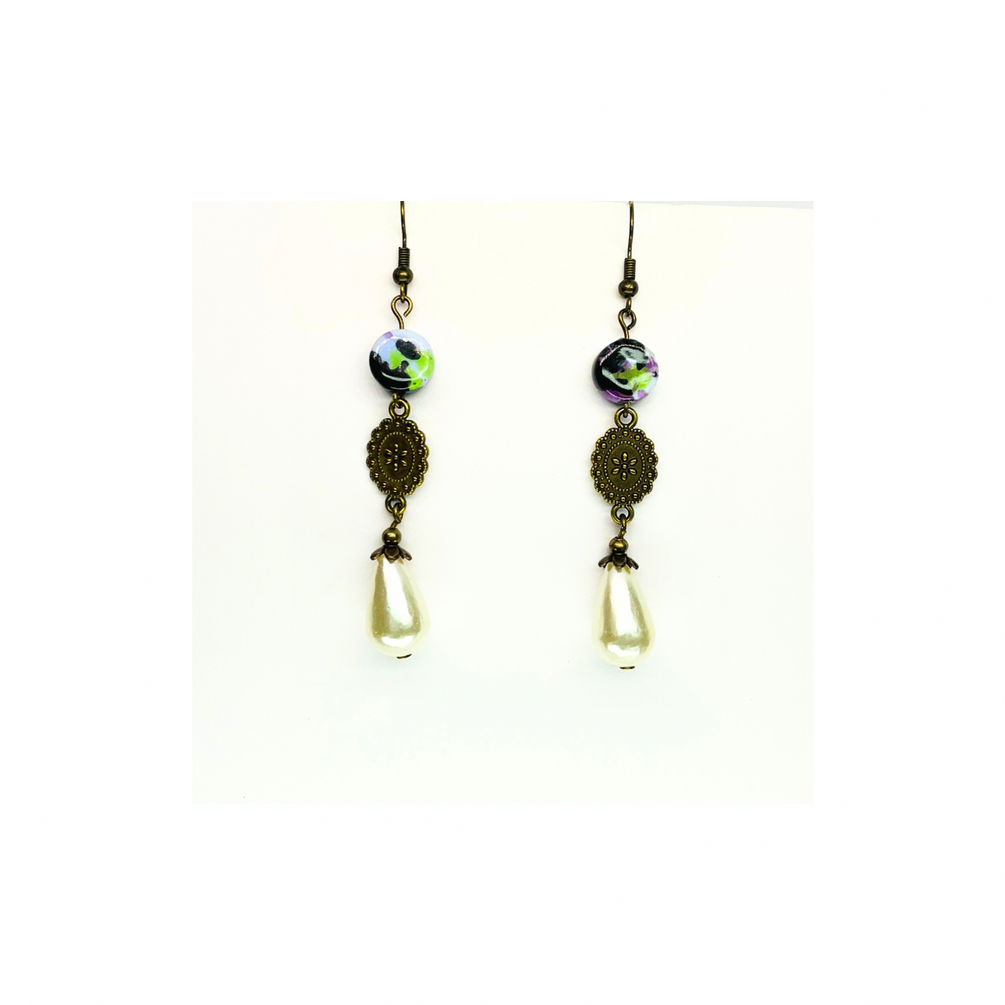 Porcelain Bead Collection Pearl Dangle Earrings for Female with Unique Design and Elegant Appeal
