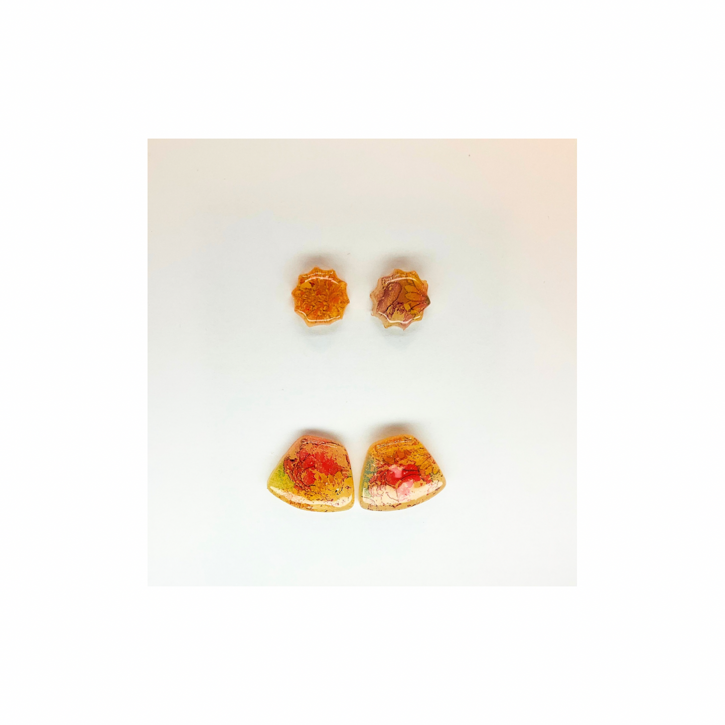 Opaque Translucent Stud with Floral Transfer Earrings