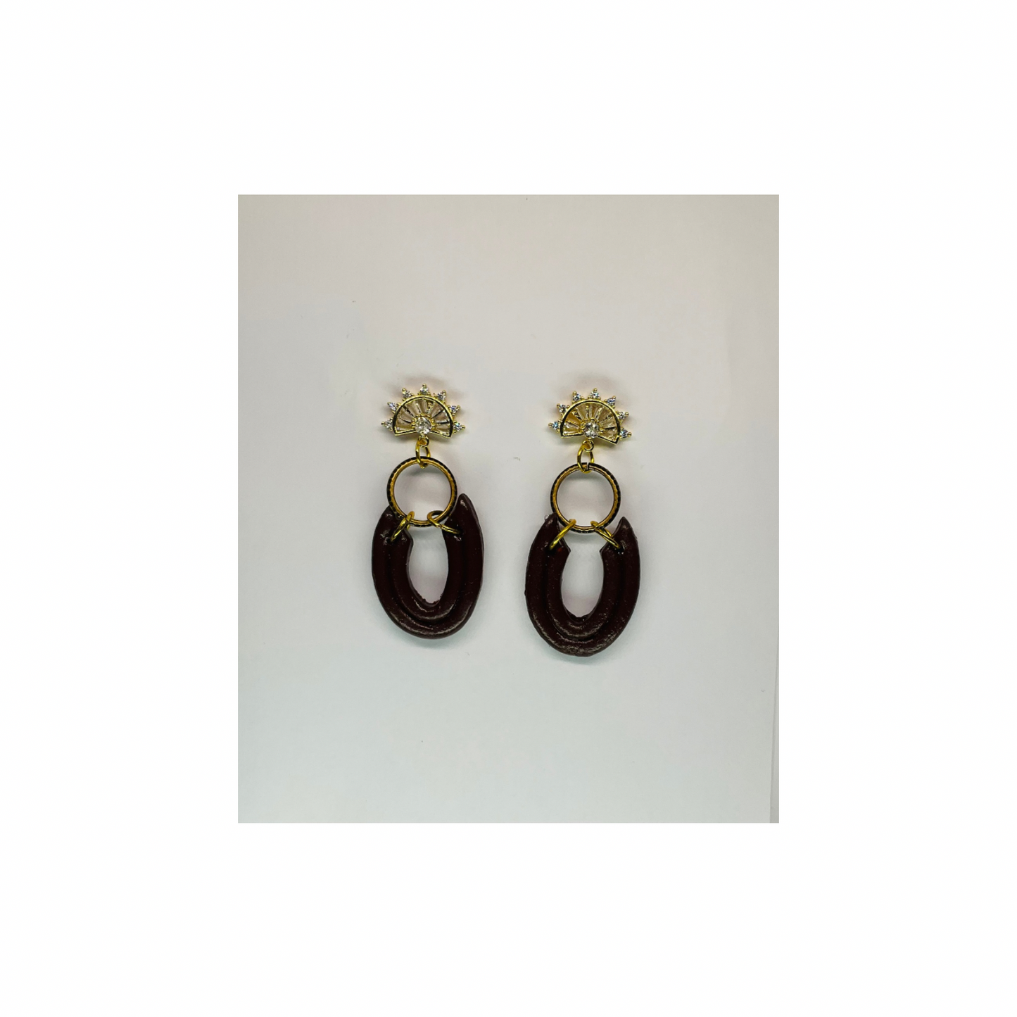 Brown Loop Dangle with Rhinestone Stud Earrings