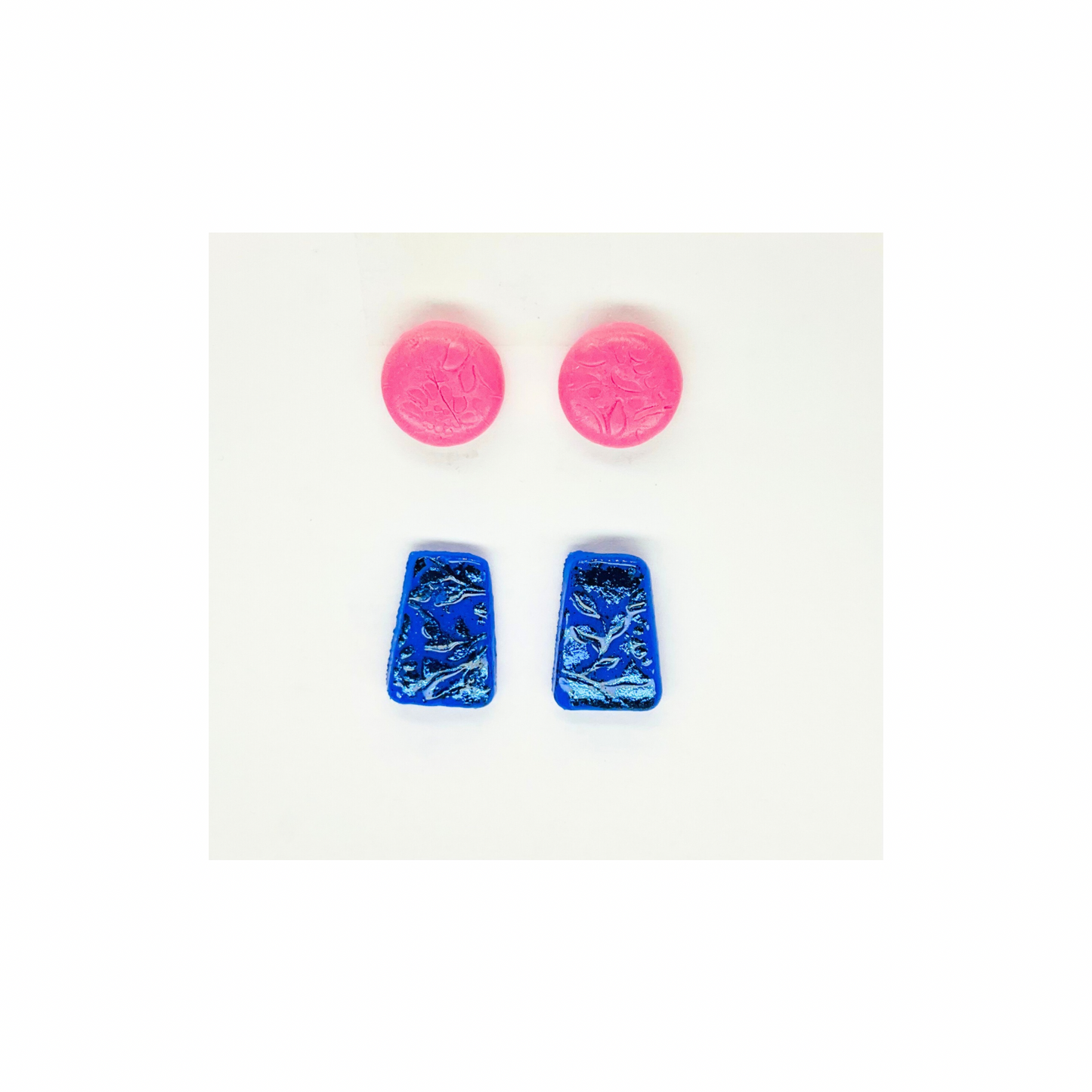 Pink Button and Sparkle Blue Stud Earrings-Crafting By BB