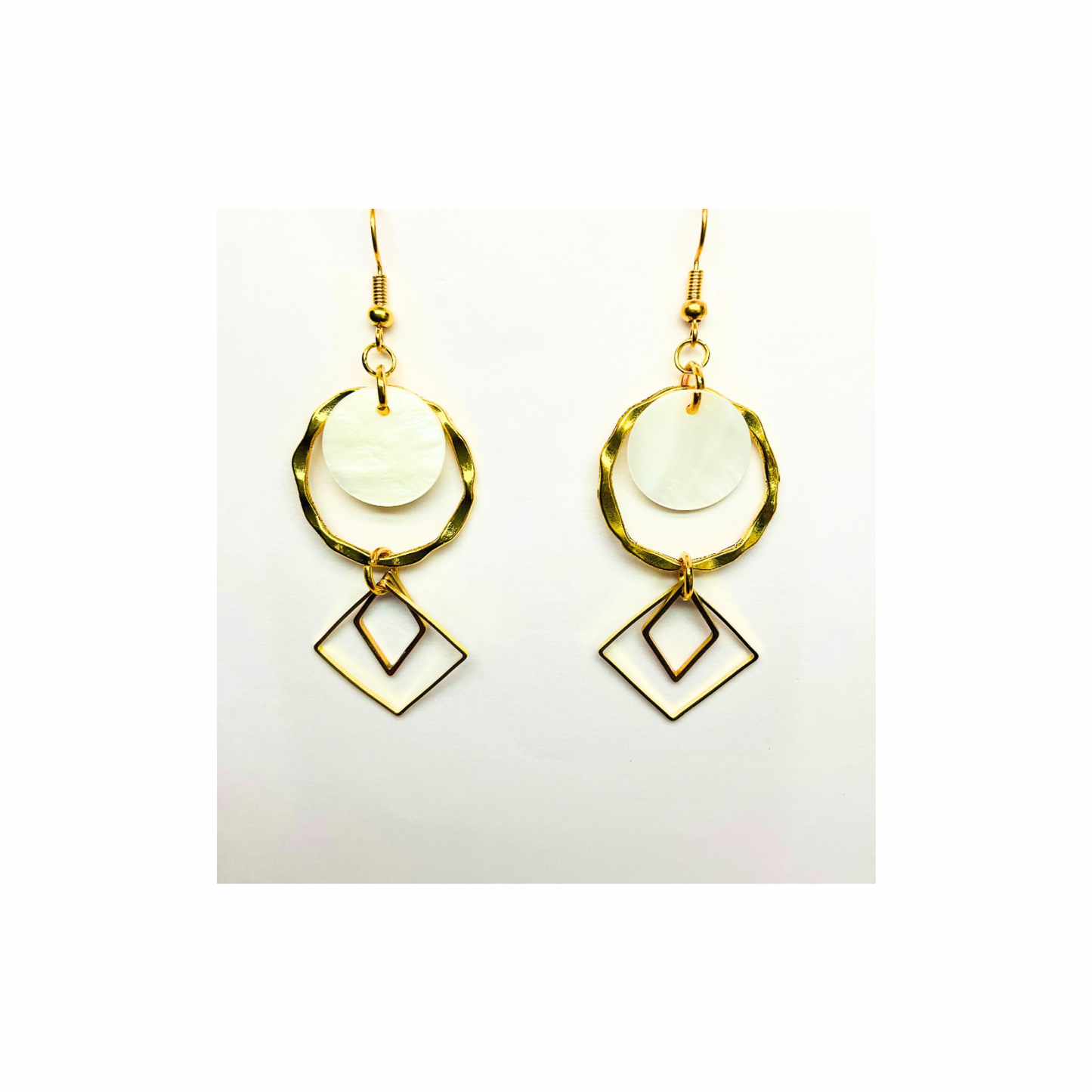 Spot Cream and Gold Collection Dangle Earrings for Female with Circular and Square Designs