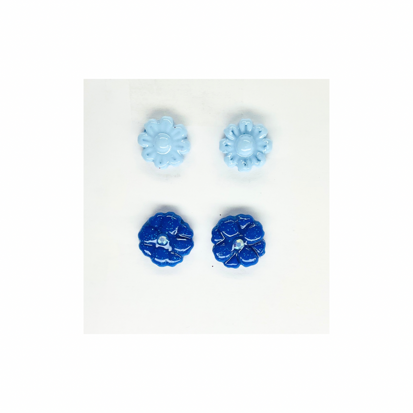 Navy Blue and Light Blue Flower Stud Earrings-Crafting By BB