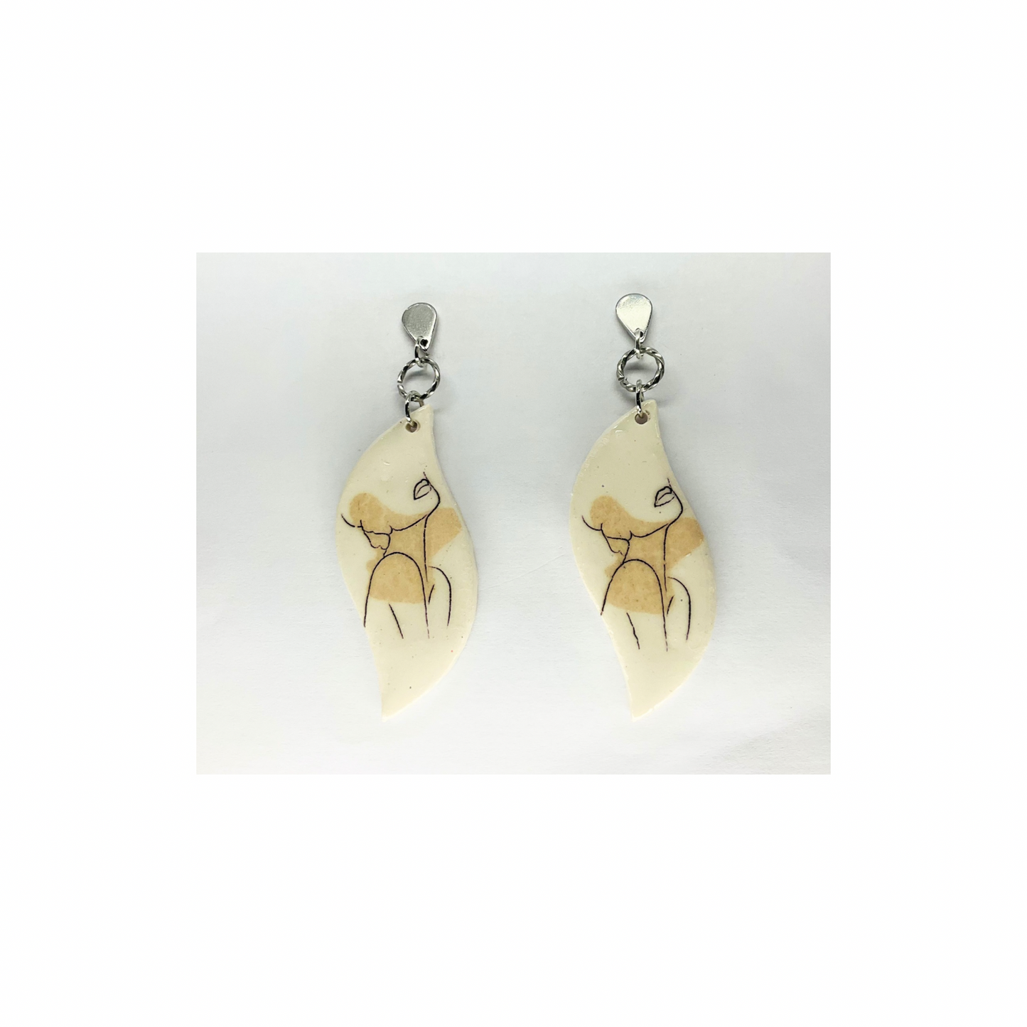 Woman Face Line Art Dangle with Silver Teardrop Stud Earrings-Crafting By BB