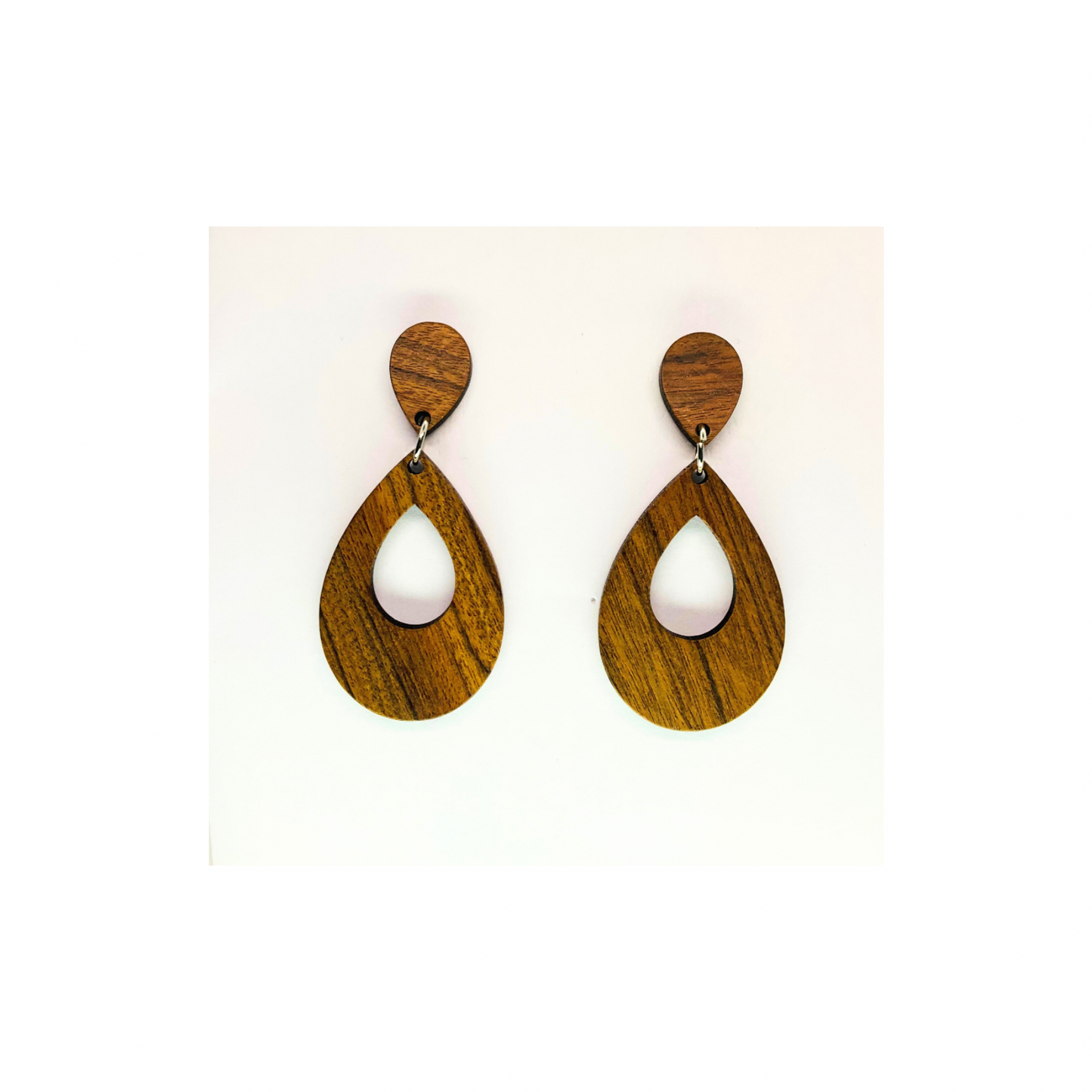 Boho Wood Collection Teardrop Stud Dangle Earrings - Wooden Design with Teardrop Shape for Boho Style Jewelry