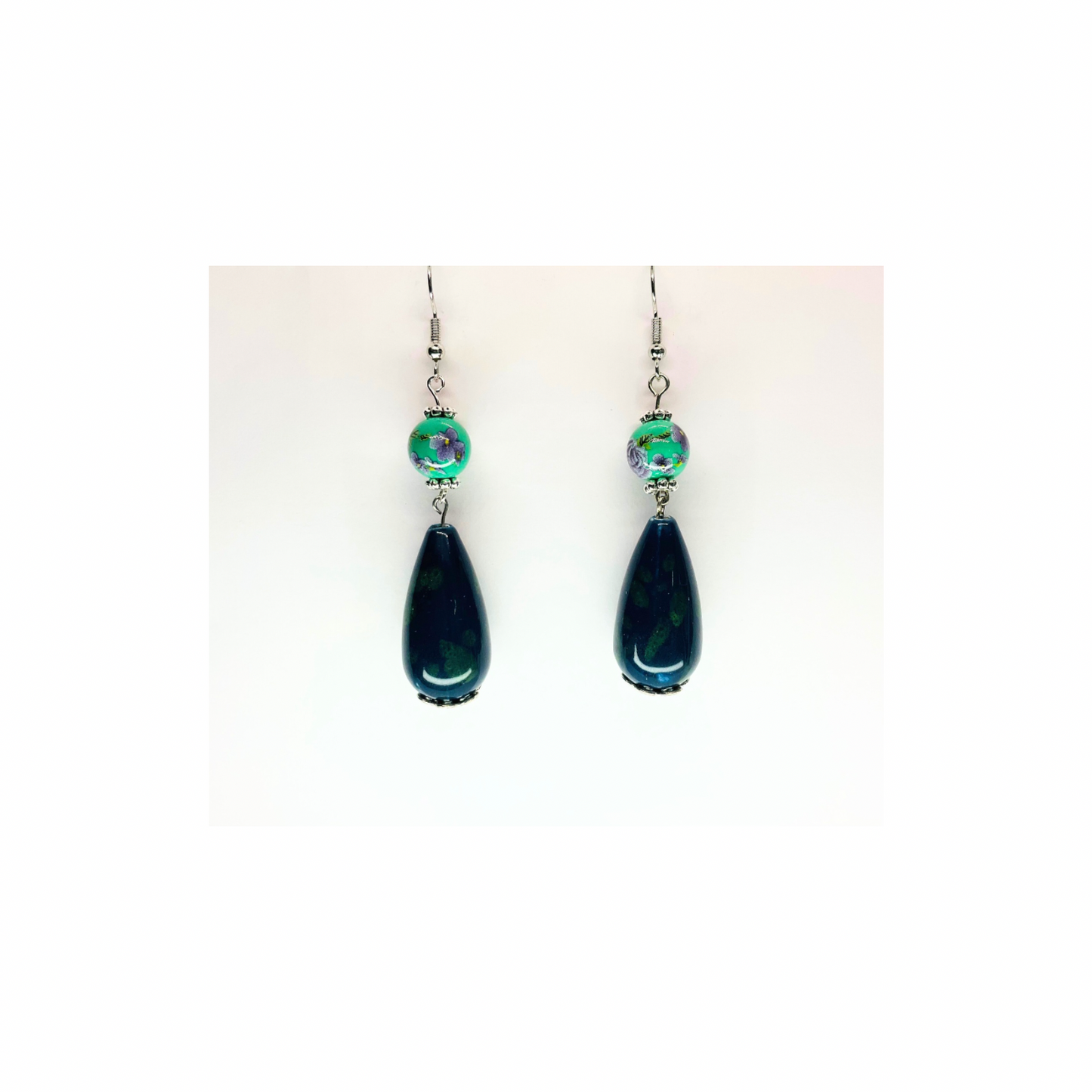 Porcelain Bead Collection Teal Teardrop Dangle Earrings - Elegant Female Jewelry with Classic Porcelain Finish and Subtle Dangle Design