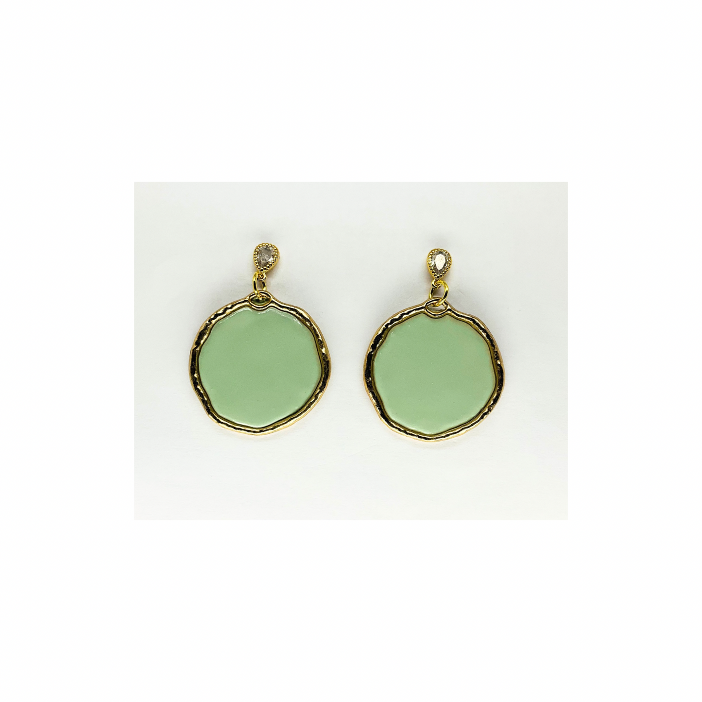 Mint Green and Gold Dangle with Teardrop Rhinestone Stud Earring-Crafting By BB