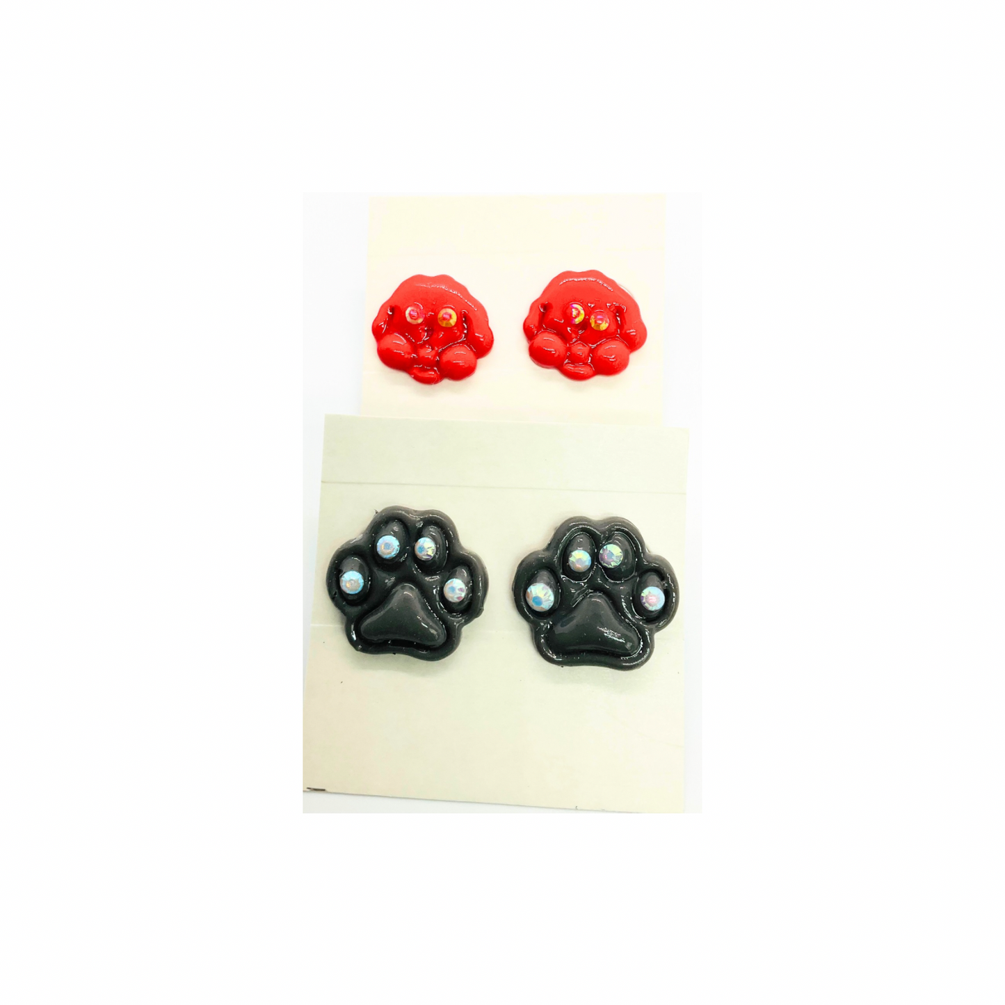Doggie Stud Earring Paw and Face with Rhinestones