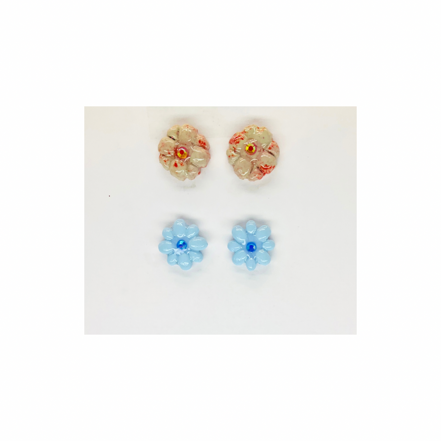 Blue and Beige Flower Stud Earrings-Crafting By BB