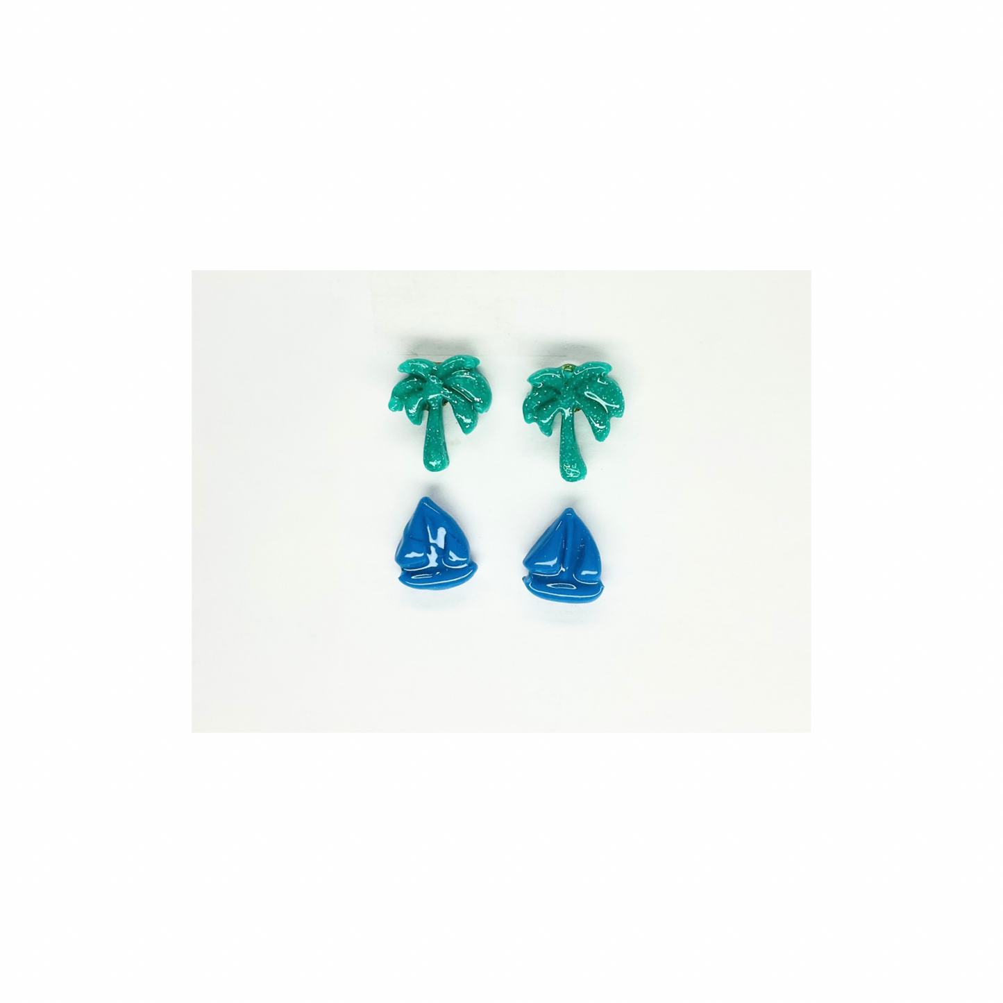 Blue Sailboatand Green Palm Tree Stud Earrings-Crafting By BB