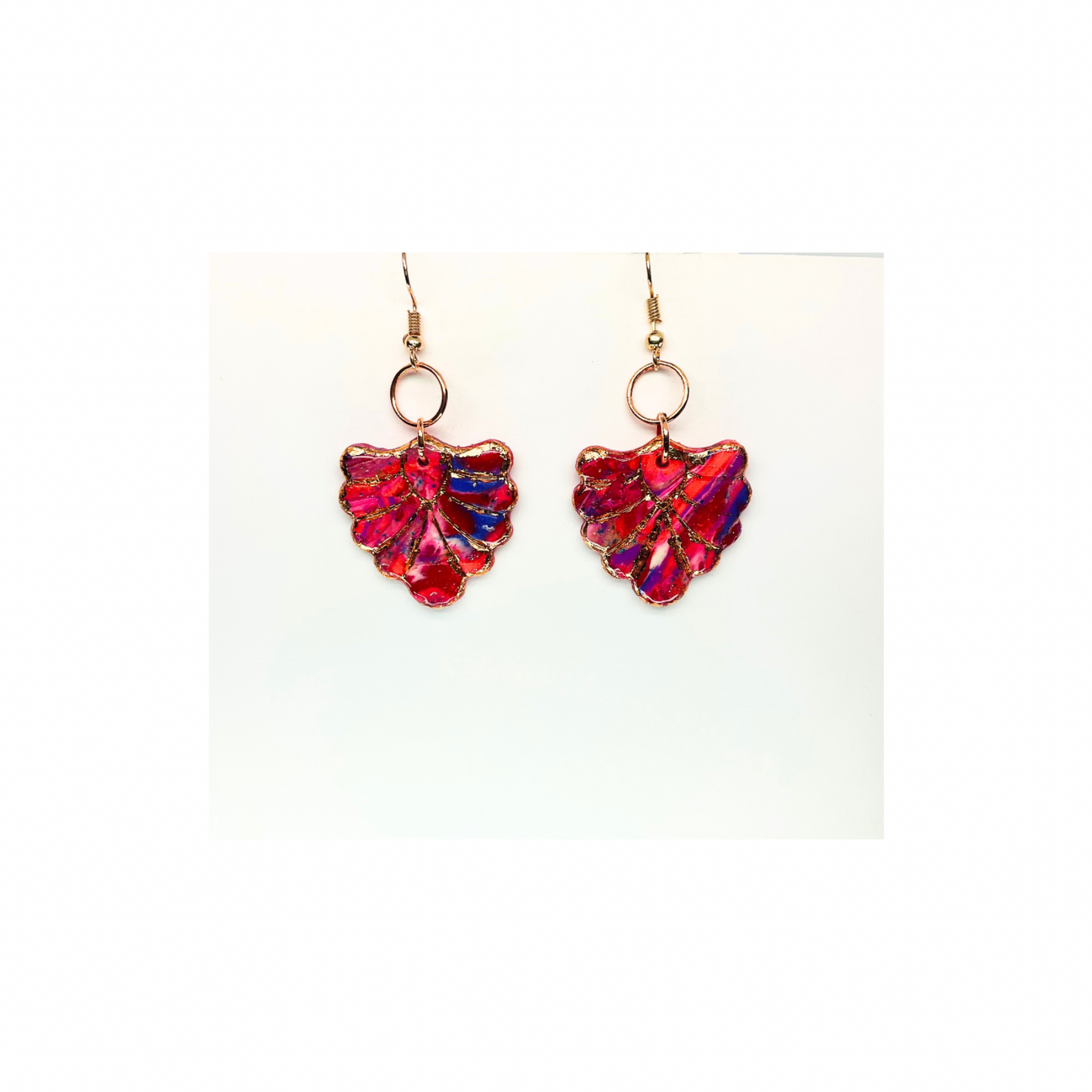 Rose Gold Collection Arrow Shape with Circle Rose Gold Dangle Earrings - Unique Design Red and Blue Accents