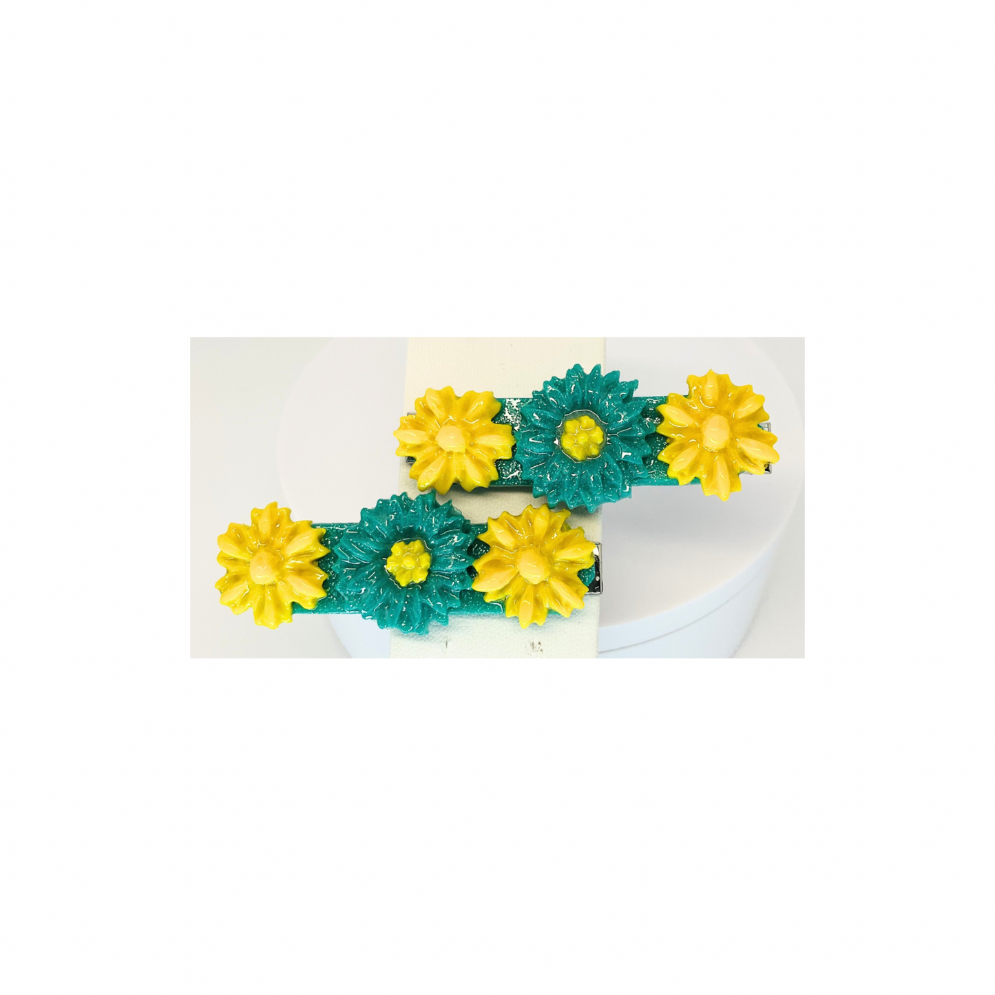Yellow and Green Flower 2-Inch Hair Clips-Crafting By BB