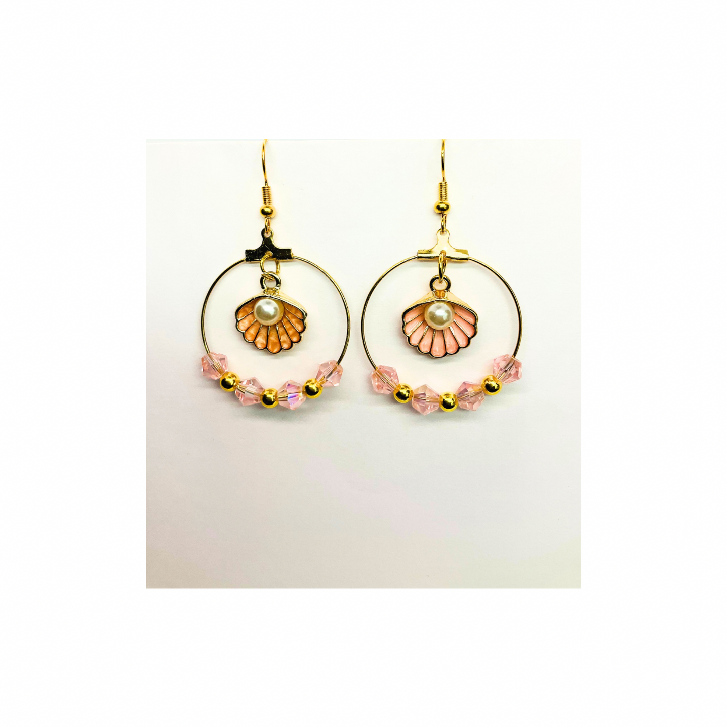 Pink Shell Collection Round Crystal Beads with Shell Dangle Earring for Female Fashion Jewelry Accessories