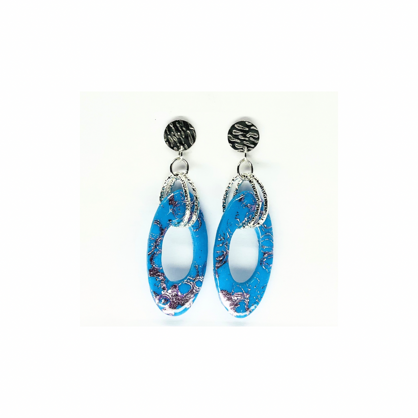 Azure Blue Dangle with Round Silver Stud Earring-Crafting By BB