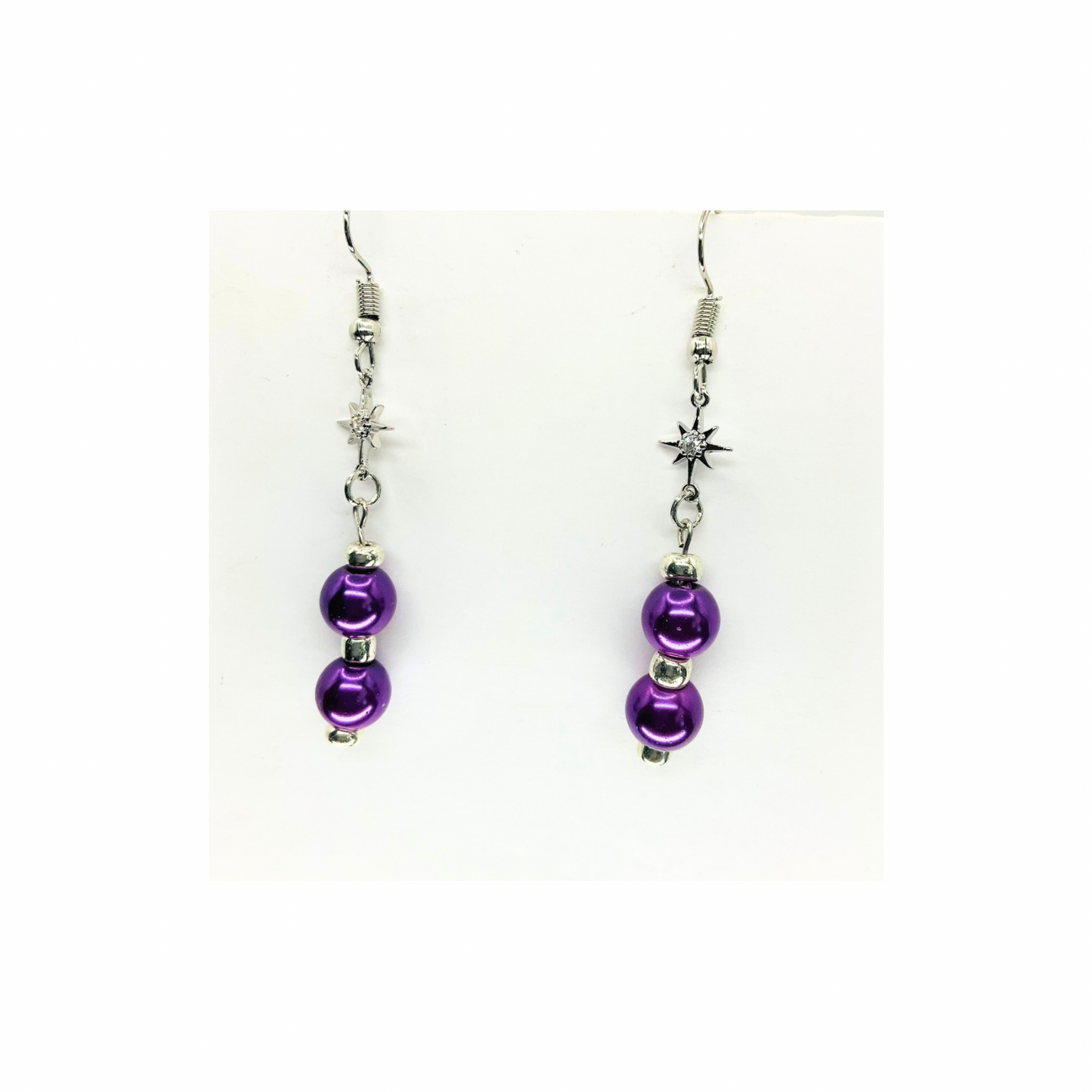 Pearl, Purple, and Silver Beaded Dangle with Star Charm