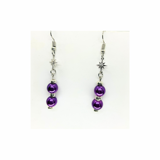 Pearl, Purple, and Silver Beaded Dangle with Star Charm