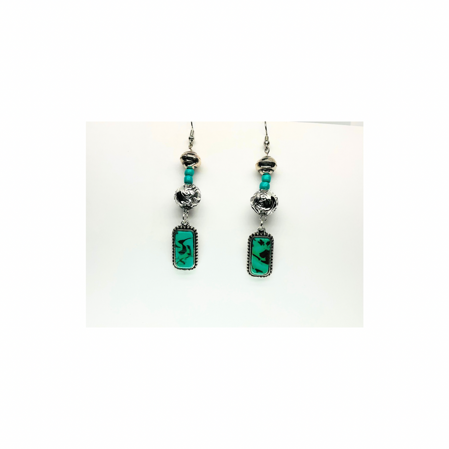 Howlite Turquoise Collection Silver Beads with Turquoise Charm Dangle Earring Elegant Design with Turquoise Charms