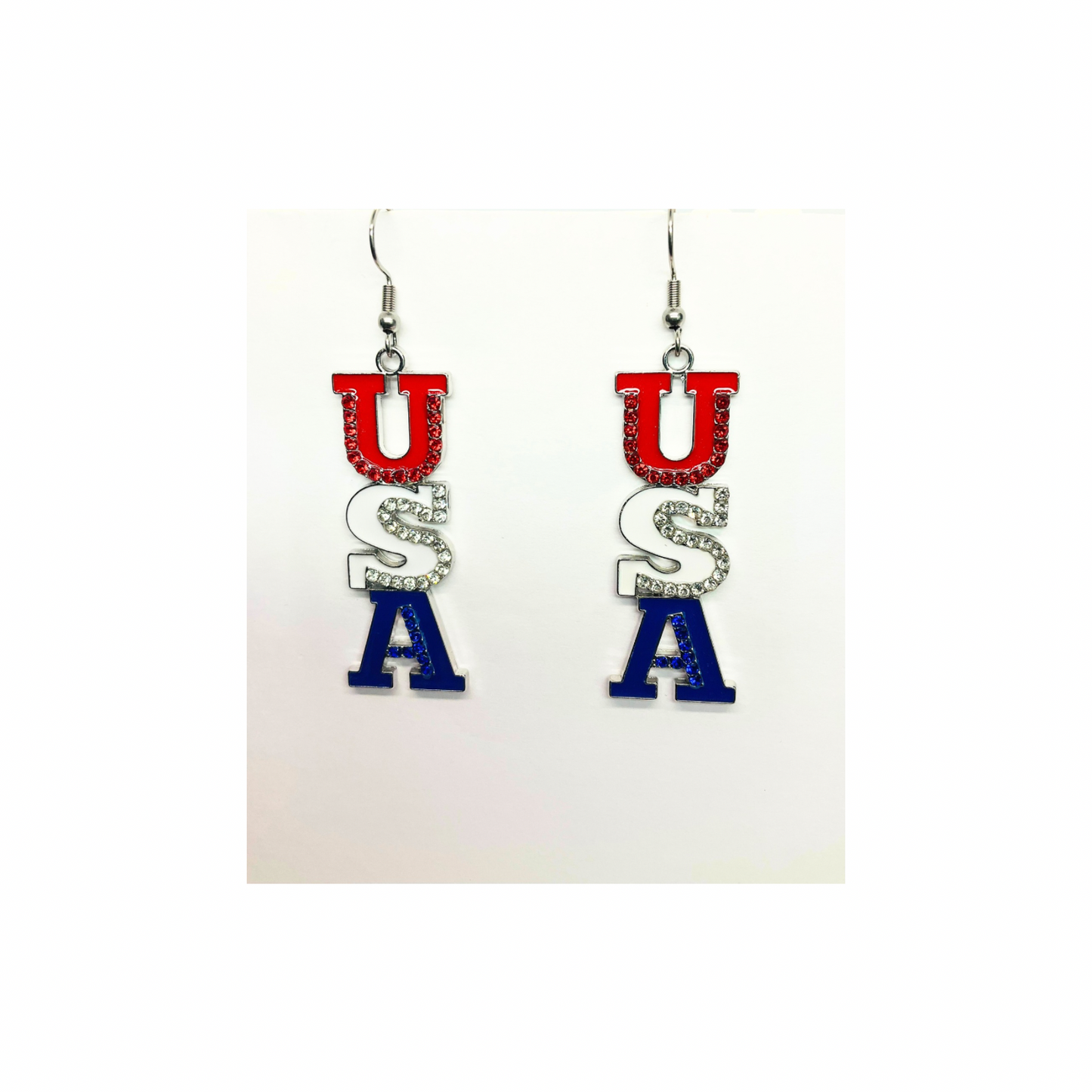 Patriotic Collection USA Rhinestone Dangle Earring for Female Patriotic Accessories
