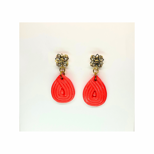 Christmas in July Collection Persimmon Red Teardrop Earrings with Star Rhinestone Studs Dangle Design for Women's Fashion