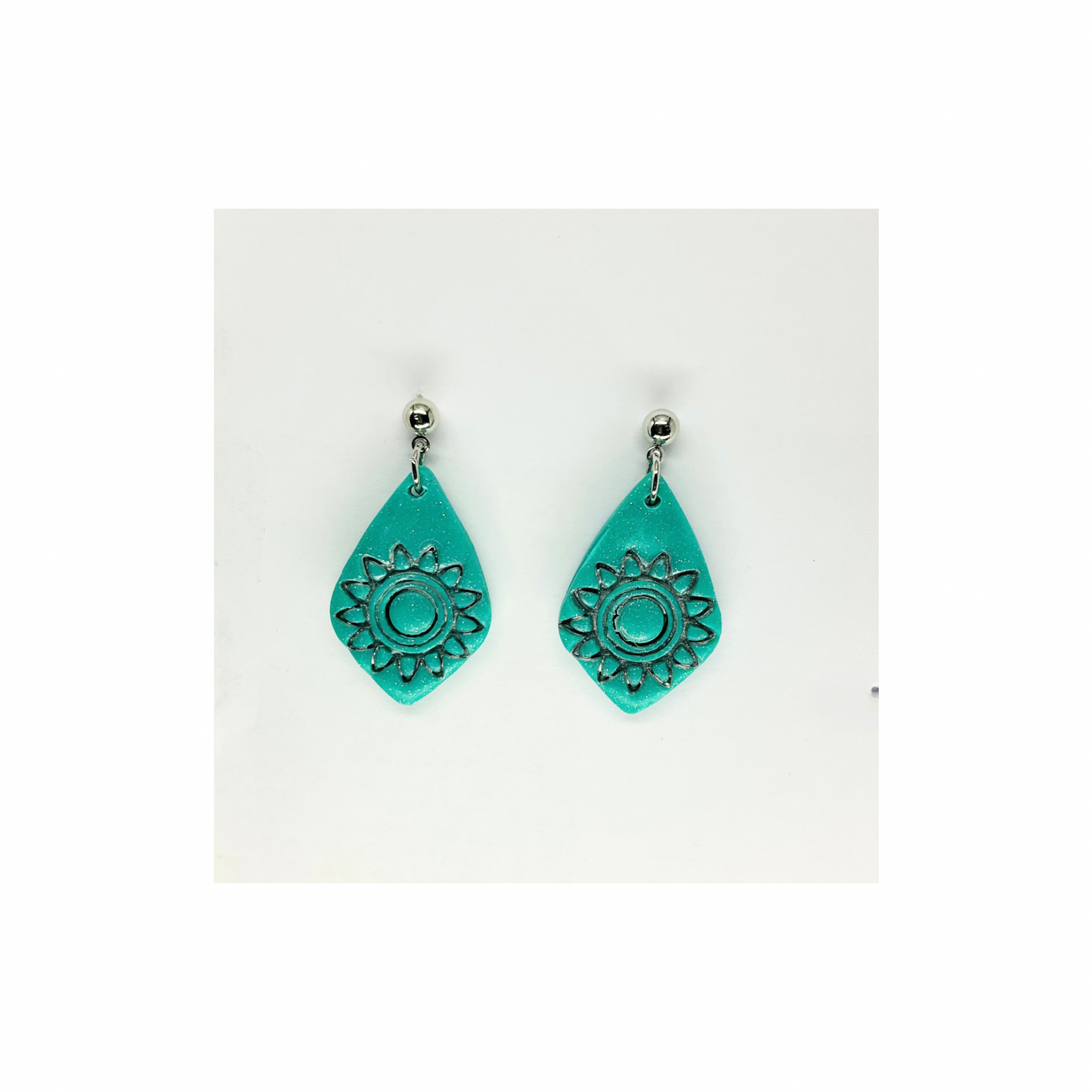 Turquoise Starburst Teardrop with Silver Ball Stud Dangle Earring-Crafting By BB