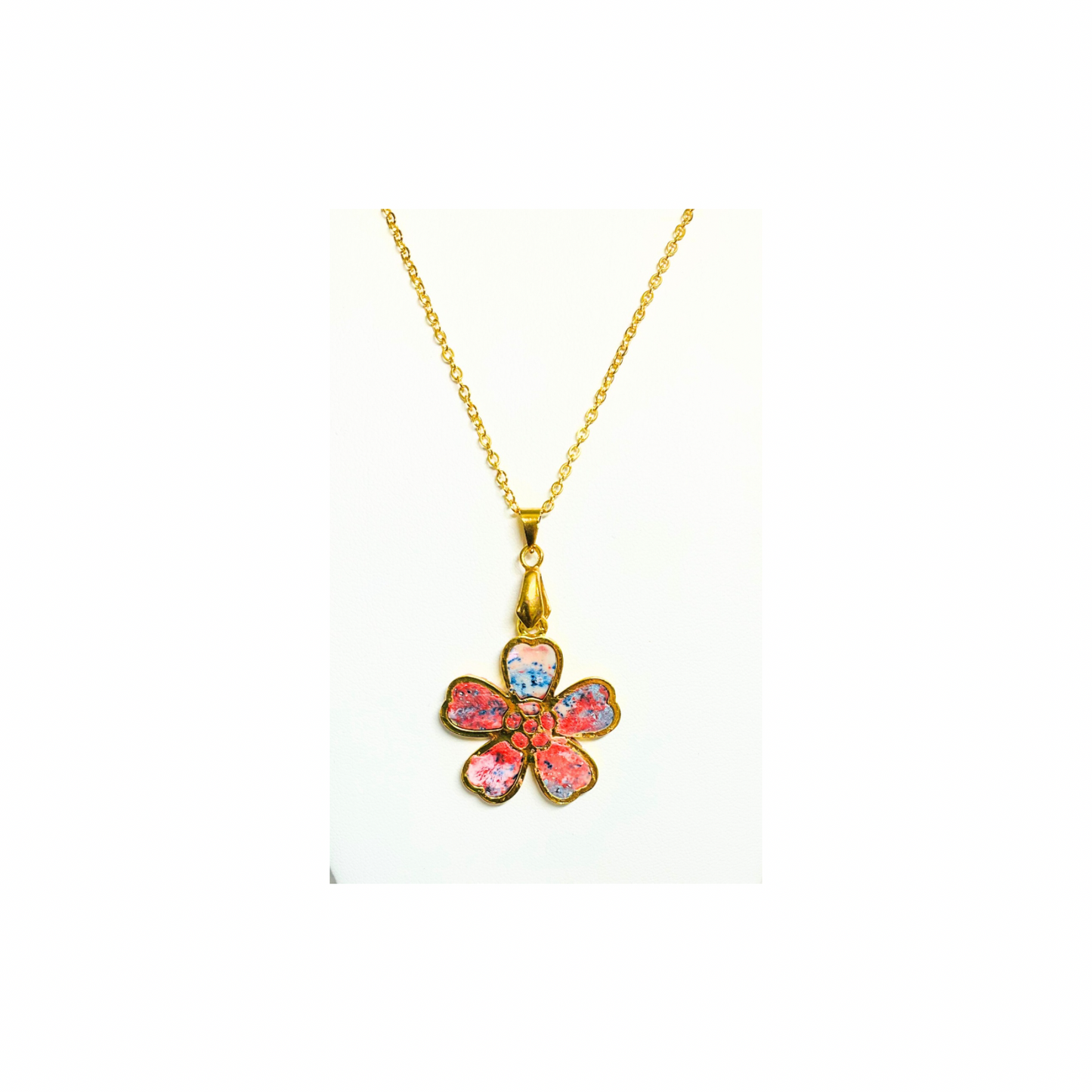 Tie Dye Gold Flower Pendant Necklace in Polymer Clay with 18-Inch Chain - Unique & Quality Crafted Jewelry