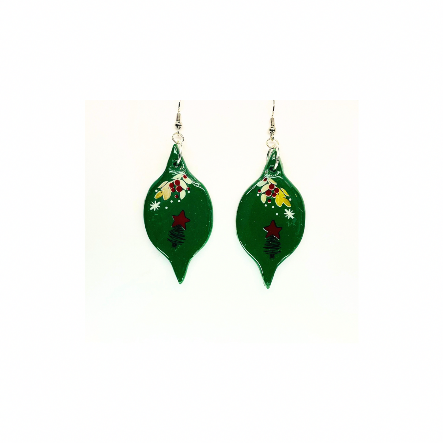 Christmas in July Collection Green Ornament Shape Dangle Earring with Festive Design and Stars