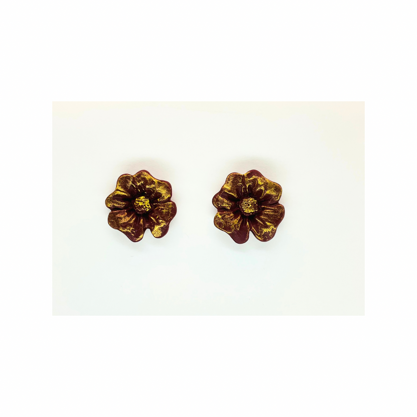 Burgundy and Gold Flower Stud Earrings-Crafting By BB