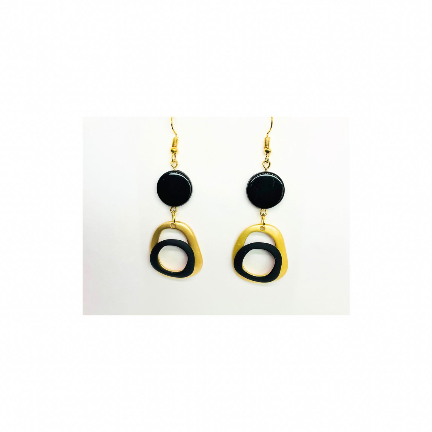 Eclipse Collection Black and Gold Dangle Earrings - Elegant Female Fashion Accessory for Versatile Styling