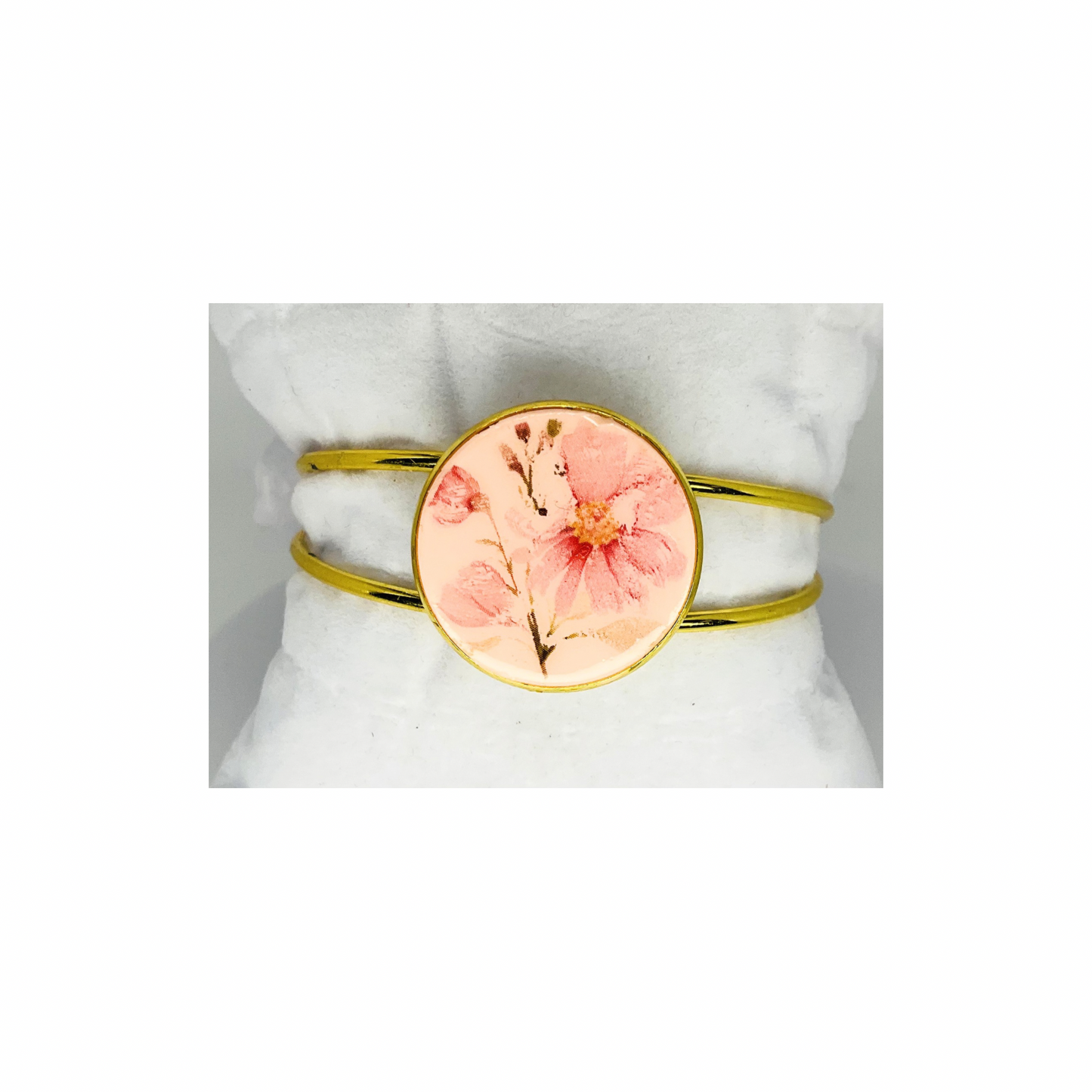 Gold Open Back Cuff with Flower Bezel Bracelet-Crafting By BB