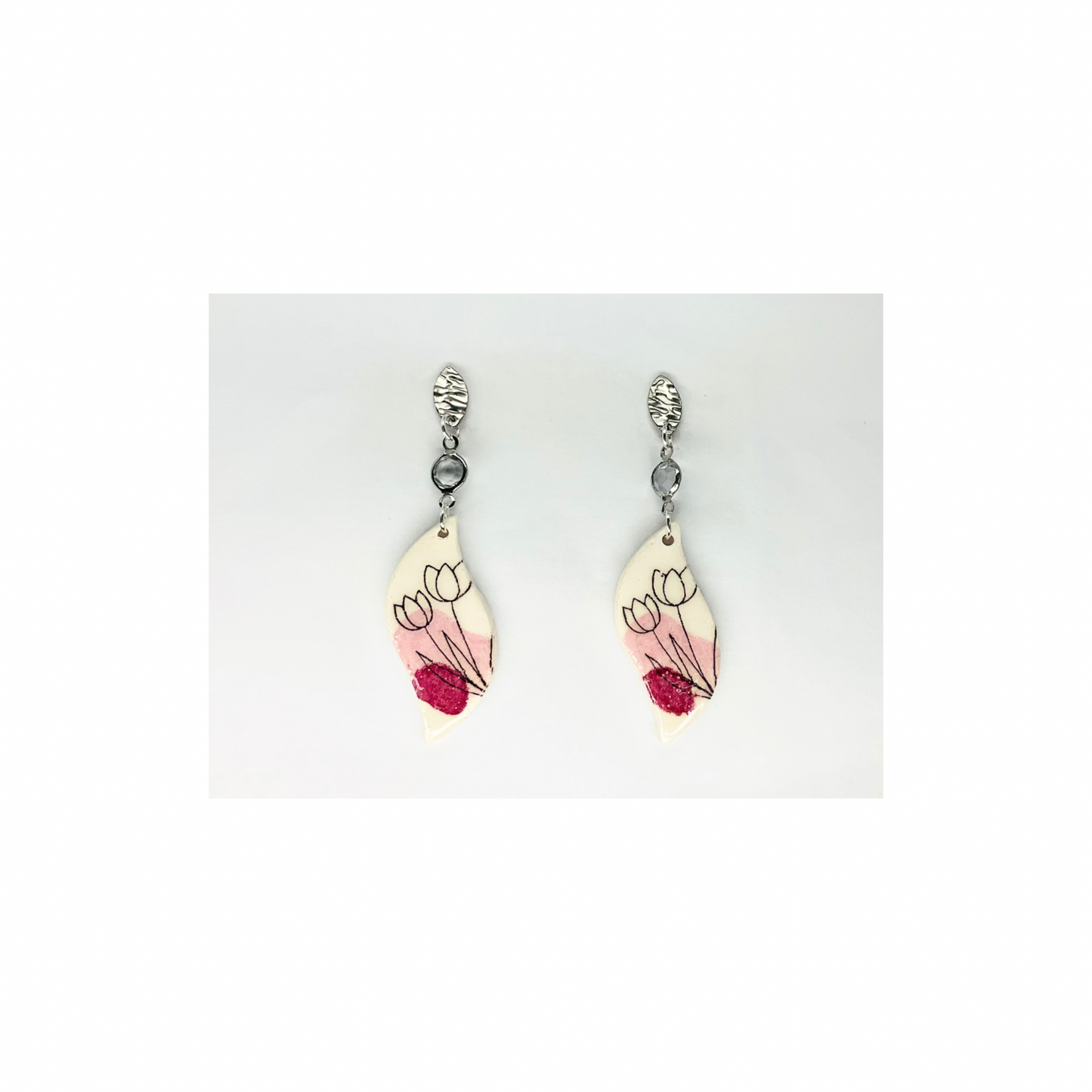 Flower Line Art Dangle with Silver Stud Earrings-Crating By BB