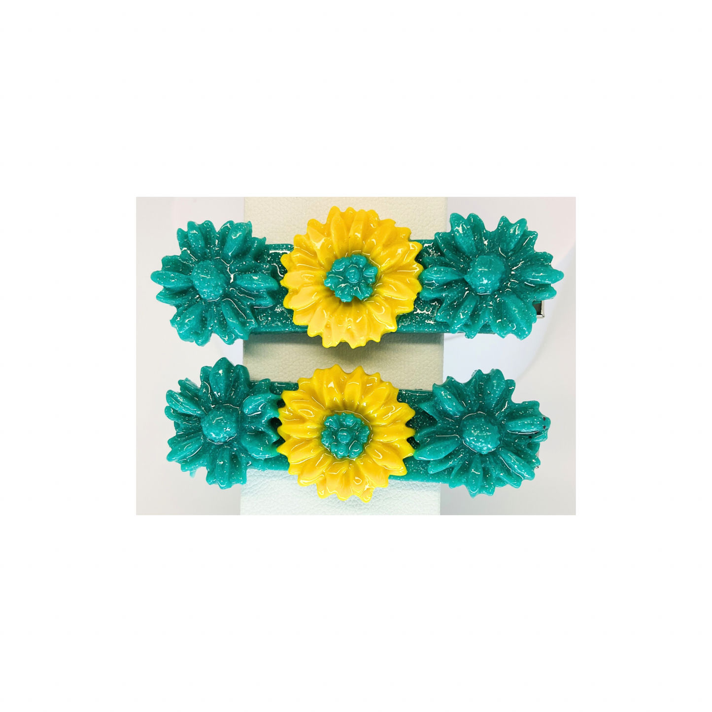 Green and Yellow Flower 2-Inch Hair Clip-Crafting By BB
