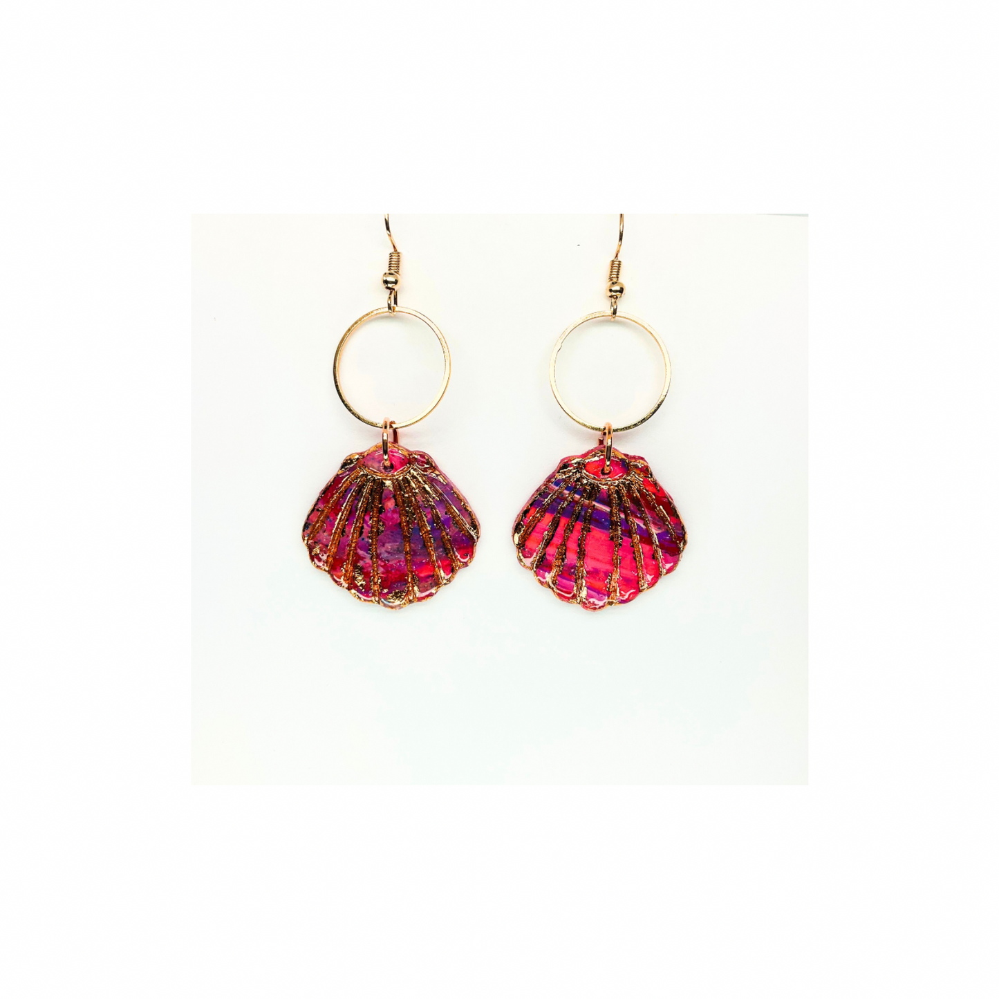 Rose Gold Collection Shell Shape Dangle Earring for Female - Pink and Purple Design with Circular Frame