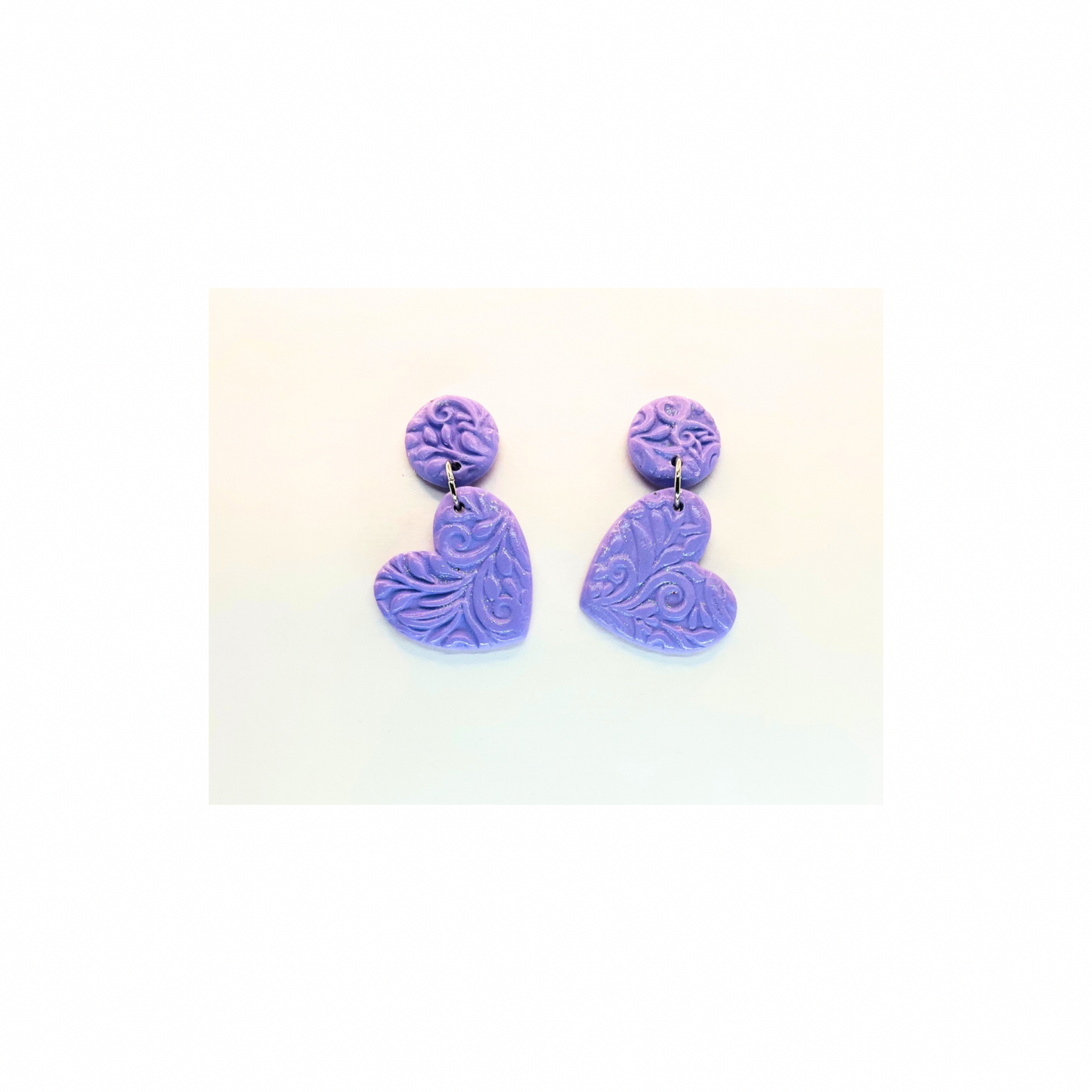 Purple Heart Dangle with Button Stud Earrings