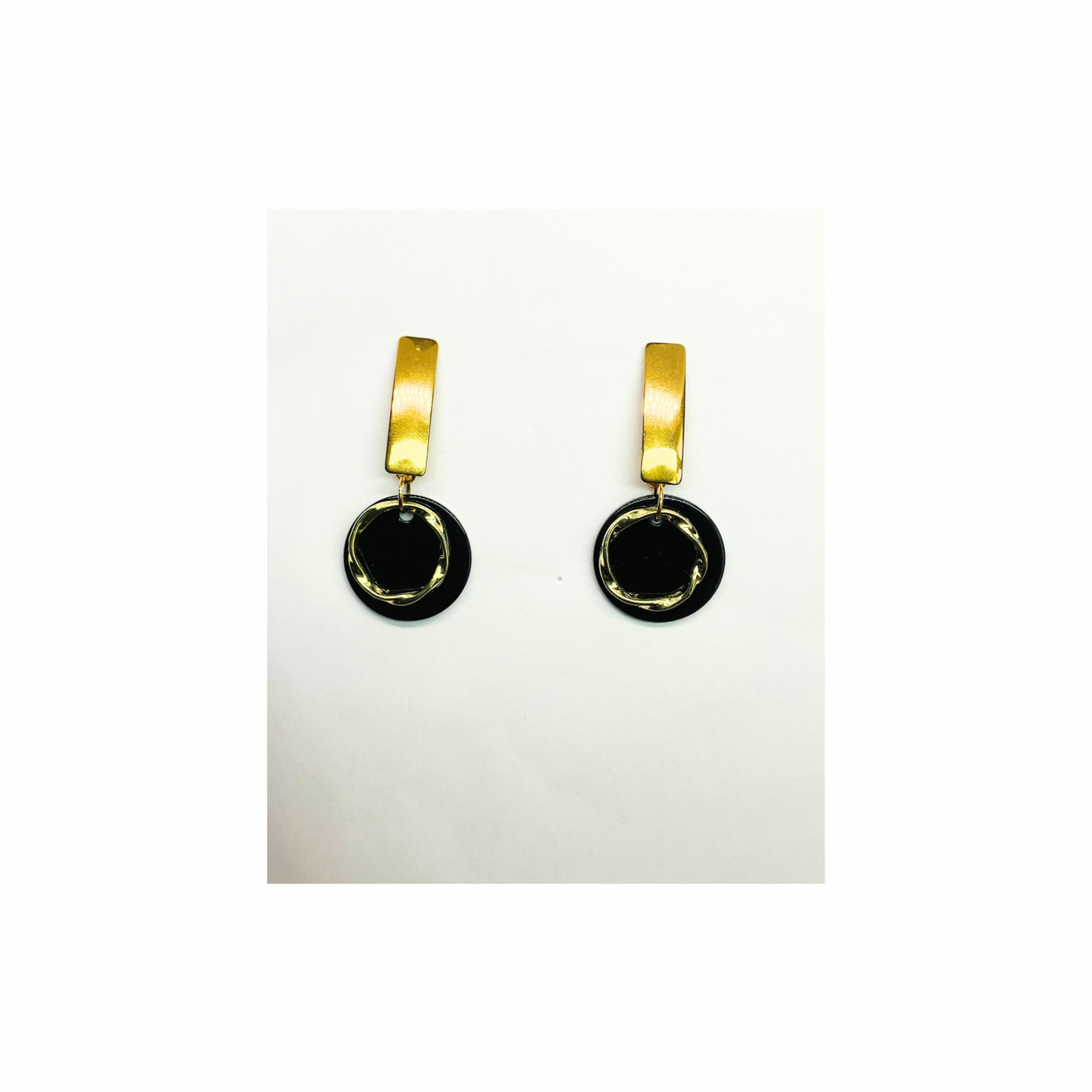 Eclipse Collection Black and Gold Button Stud Earring with Unique Circular Design for Women's Fashion Jewelry
