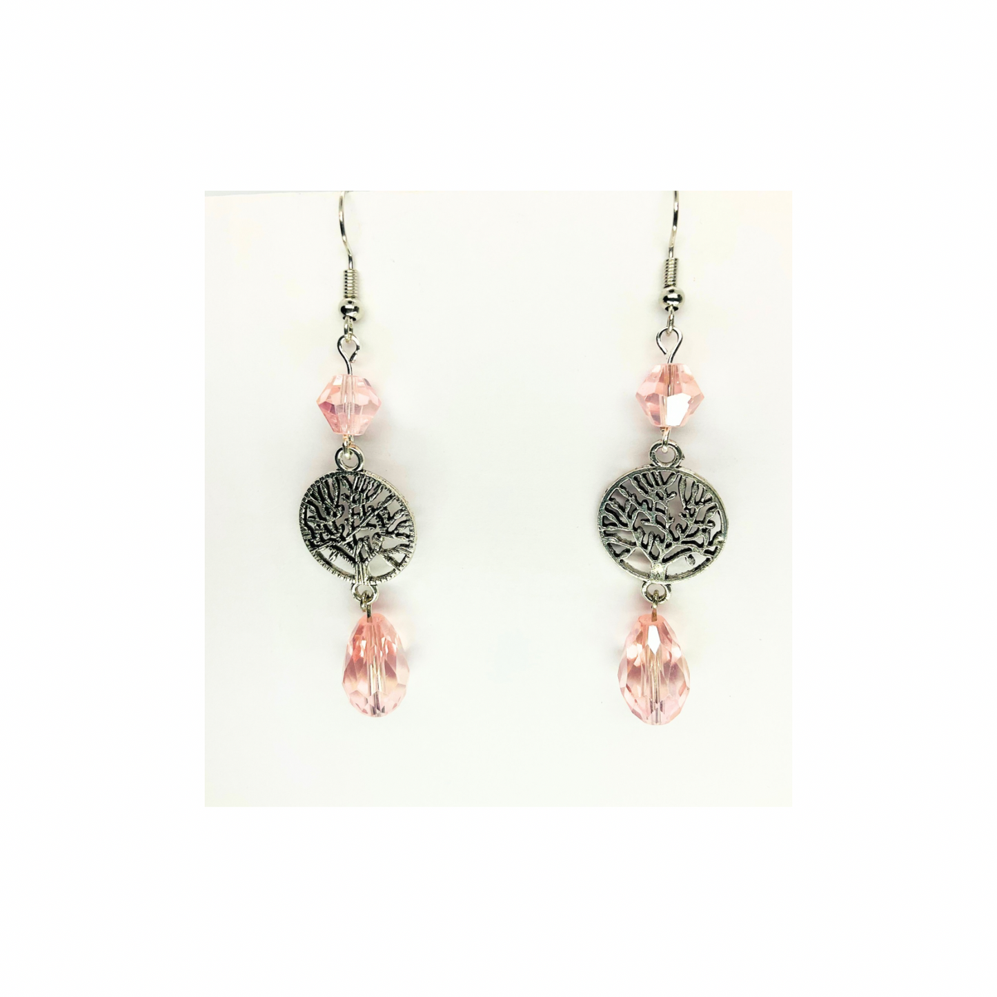 Crystal Chandelier Collection Tree of Life Dangle Earrings for Female with Pink Accents and Tree Design