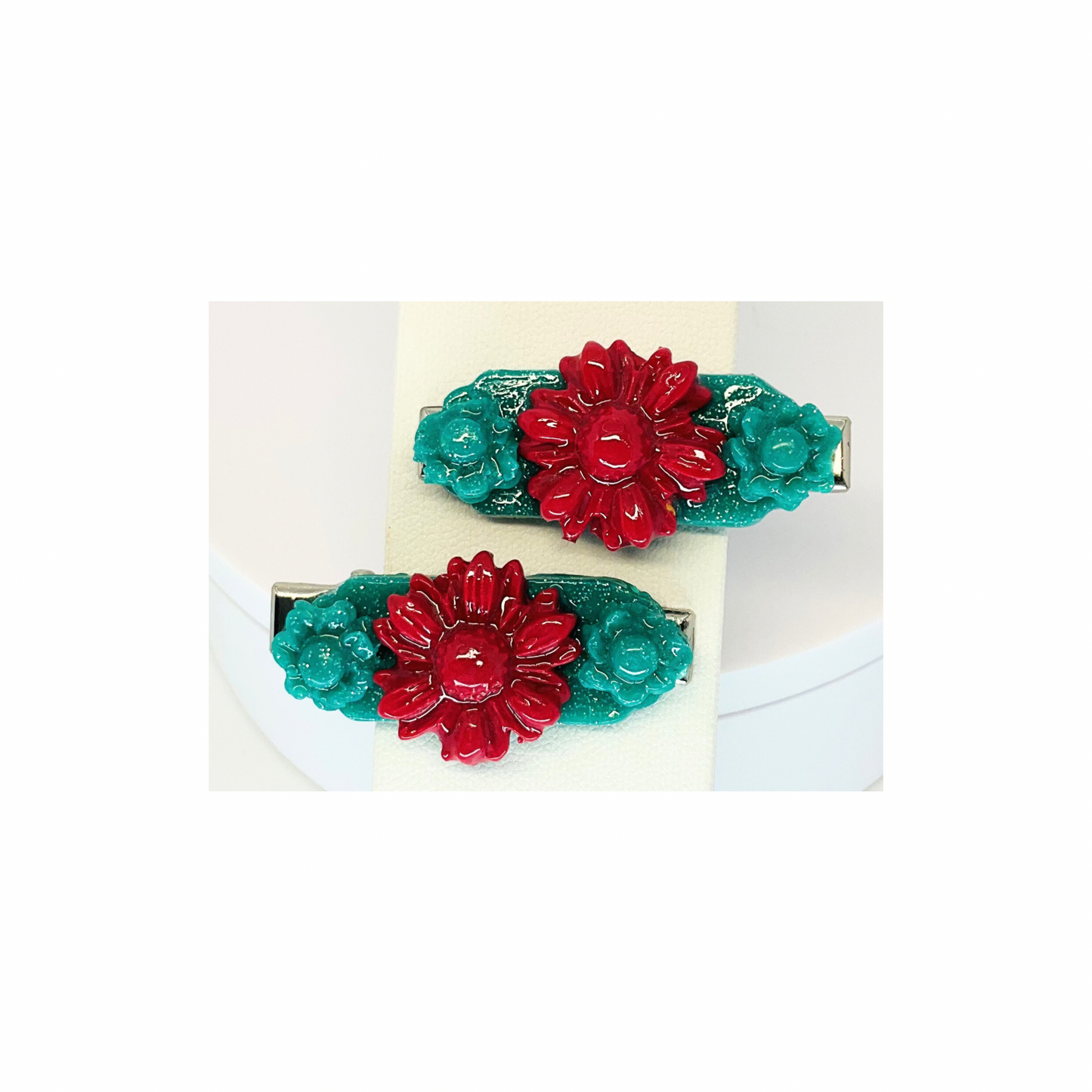 Hot Pink and Green 1.5 Inch Hair Clips-Crafting By BB