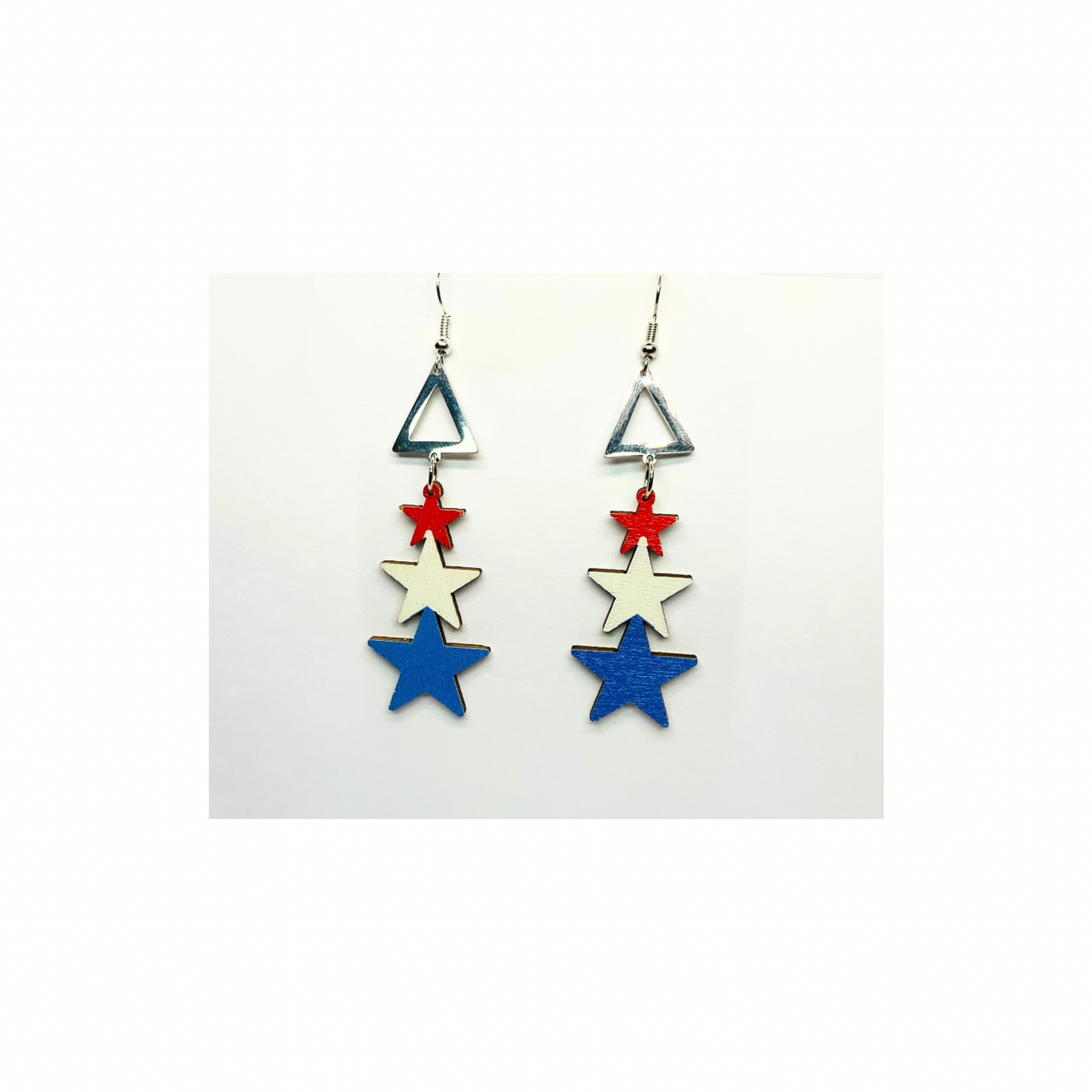 Patriotic Collection Red White Blue Wood Star Dangle Earrings for Female Patriotic Accessories