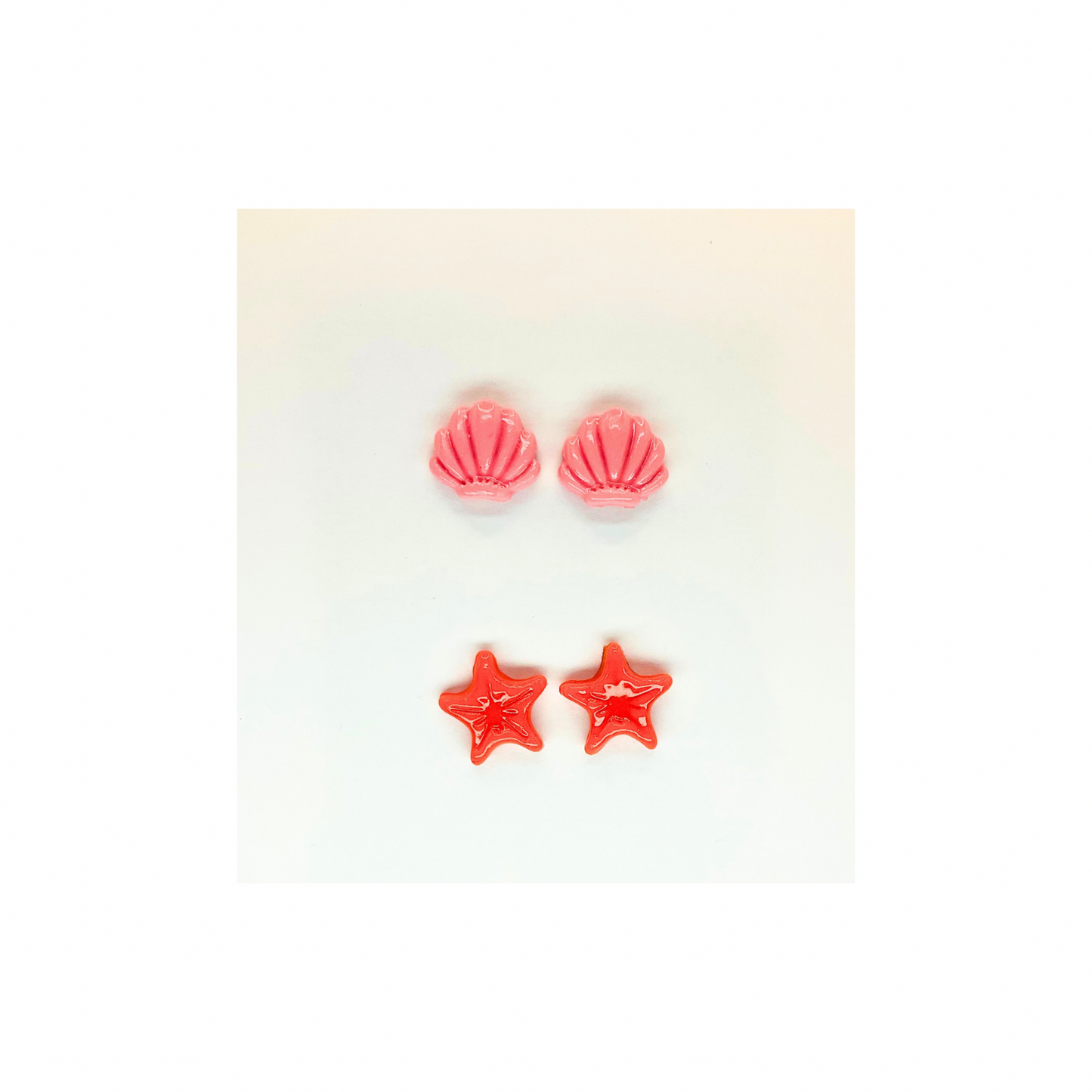 Mermaid Collection Pink Shell and Orange Starfish Stud Earrings