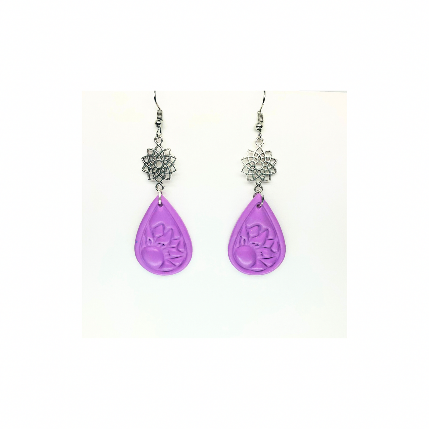 Lilac Pressed Sunflower Teardrop Dangle Earrings - Elegant Female Jewelry for Everyday Wear & Special Occasions