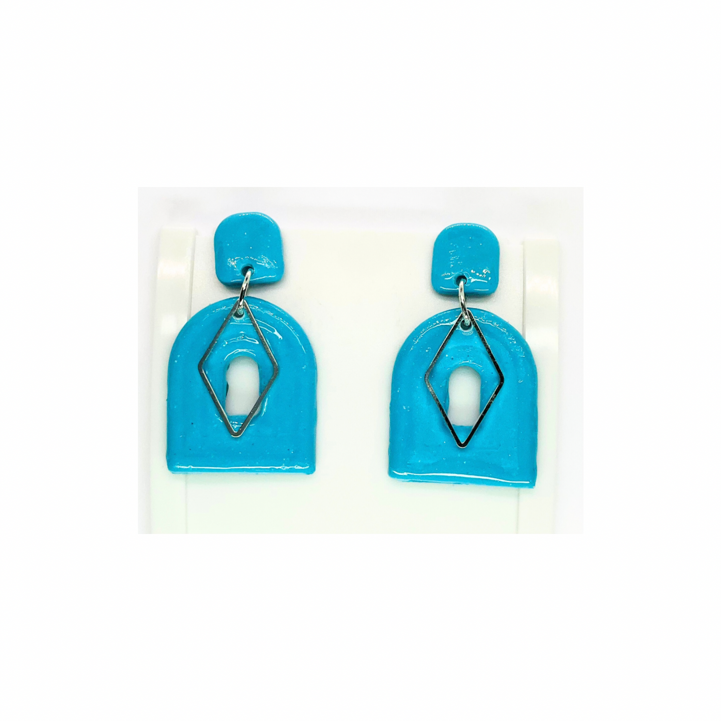 Turquoise Blue with Silver Accent Dangle Earrings - Unique Design Jewelry Accessory