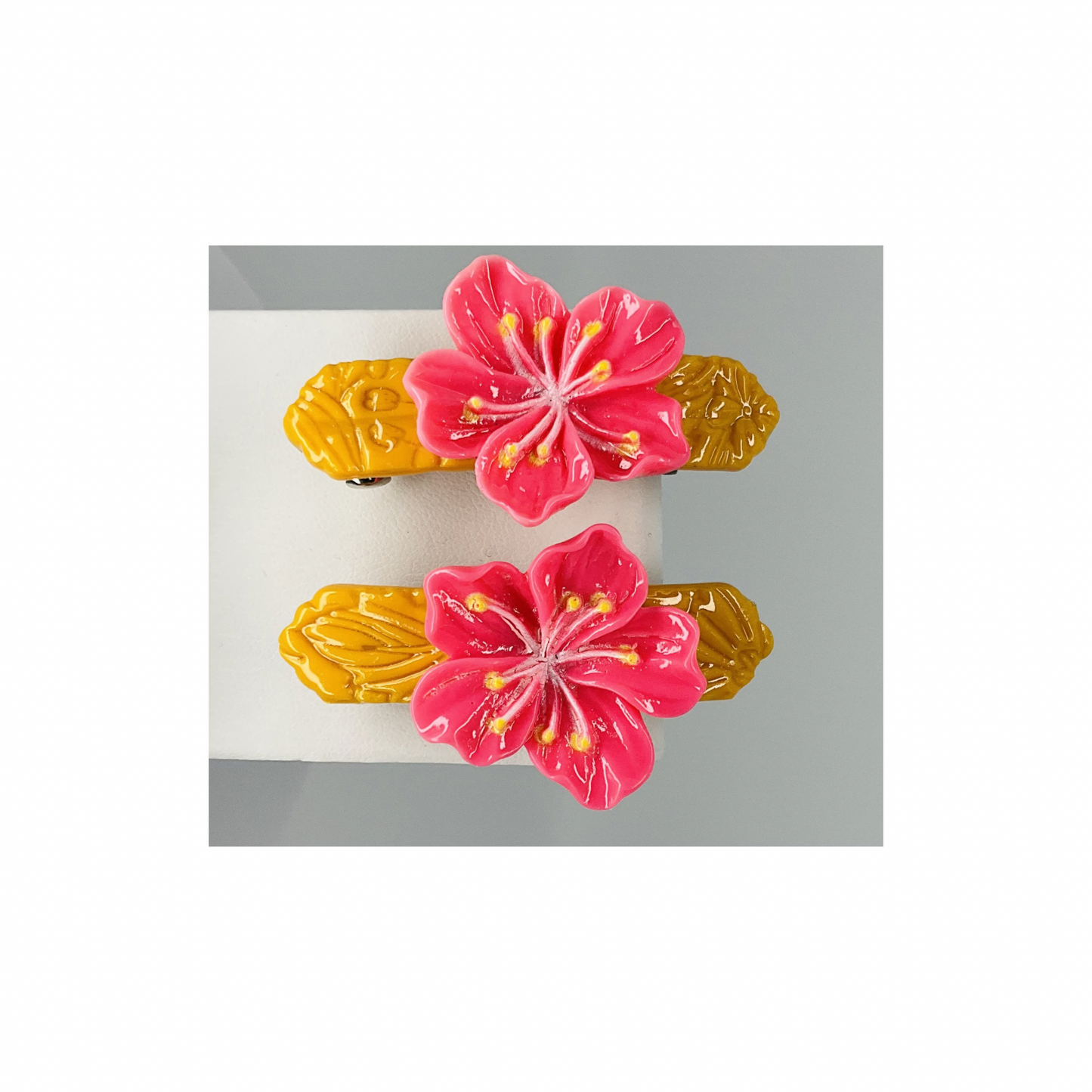 Yellow Hair Barrette with Pink Flower-Crafting By BB